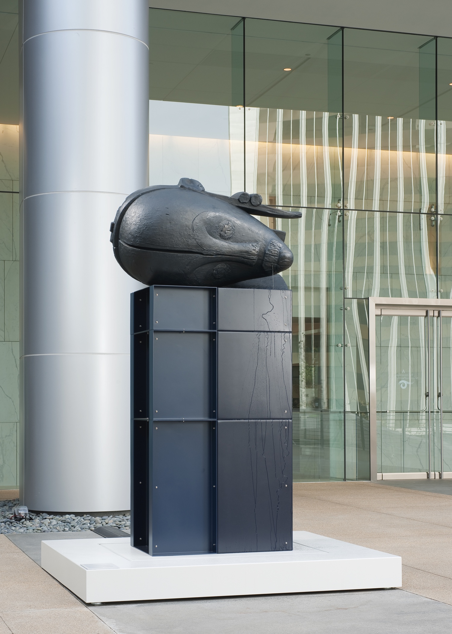   Sleeping Muse,  2009 Bronze, blue painted aluminum, pump, plumbing, water 114 x 52 x 42 in, 289.56 x 132.08 x 106.68 cm 