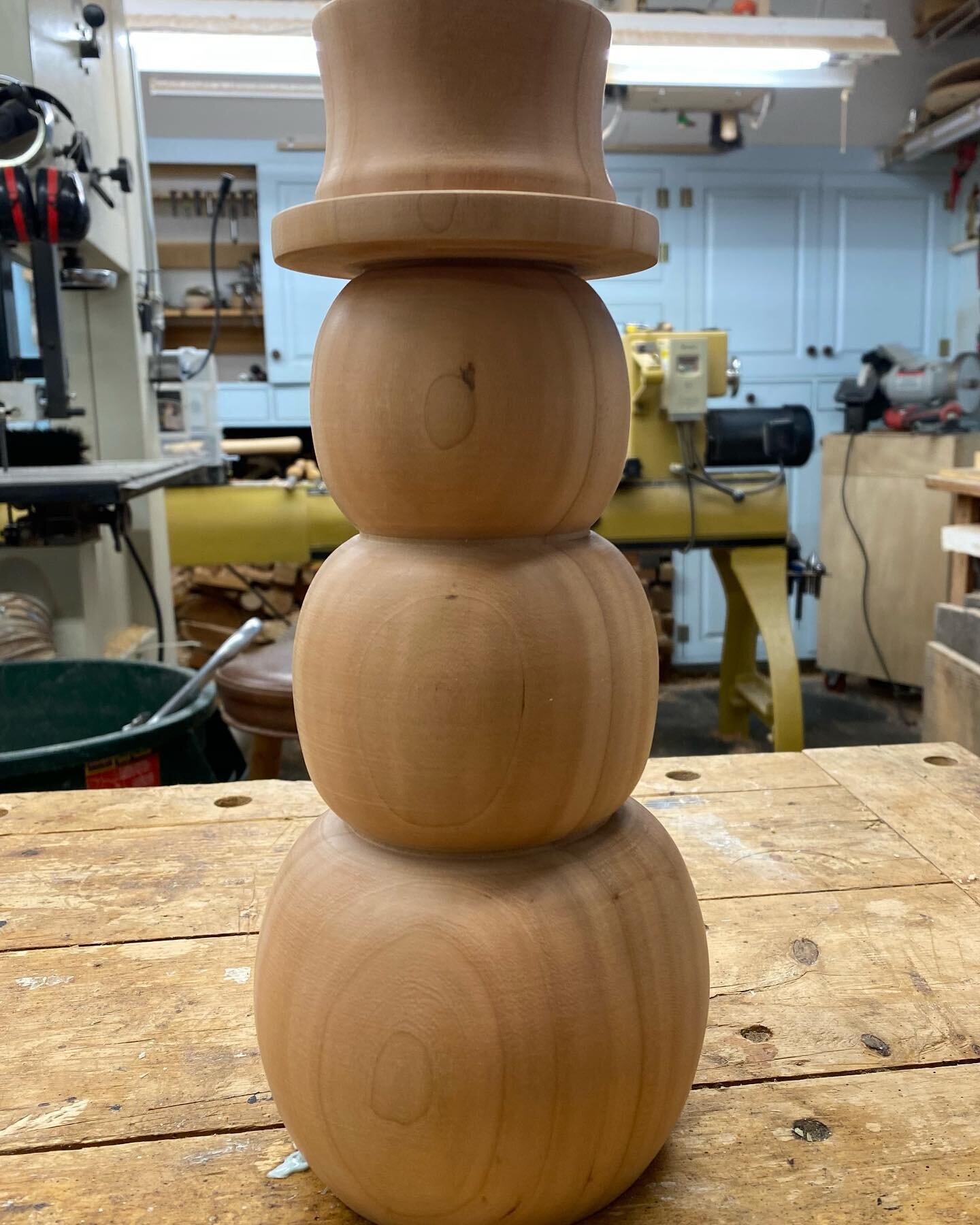 One of four cherry snowman by a repeat student 82 years young. Never too late to start. #snowman #teacher #woodturnedsnowmen #smallbusiness
