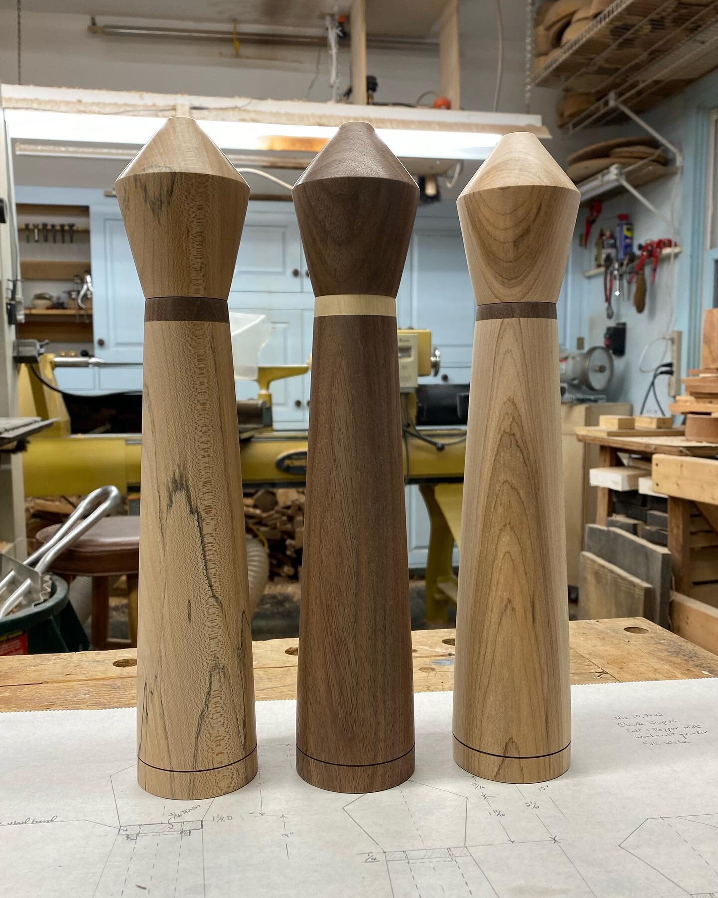 Thought I&rsquo;ed try my hand at a contemporary style mill. #saltandpeppermills #peppermill #handturned #smallbusiness #shoplocal