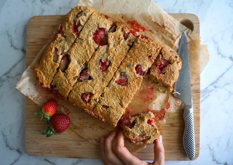 gluten-free strawberry buckwheat slice