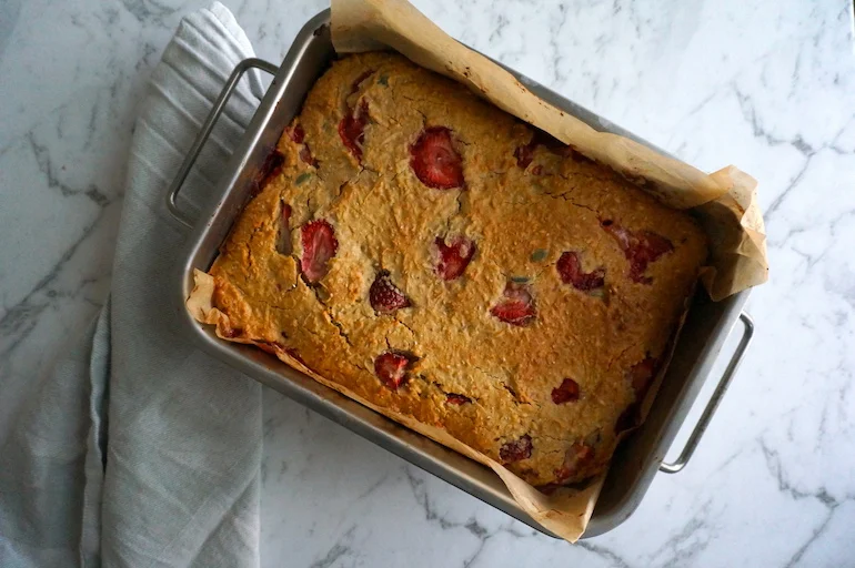 gluten-free strawberry buckwheat slice