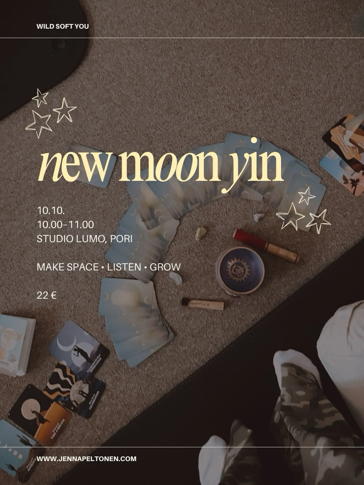 New Moon Yin 10.10. Klo 10! 😘
Musiikki, energia ja kuu kannattelee! Ehk&auml; t&auml;m&auml; on juuri se mit&auml; tarvitset nyt!

🔮 New Moon Yin
🦋 La 10.10. Klo 10-11
🪐 Studio Lumo, Pori
✨ 22 &euro; / Varaa sun paikka DM (Varaus on sitova, maksu