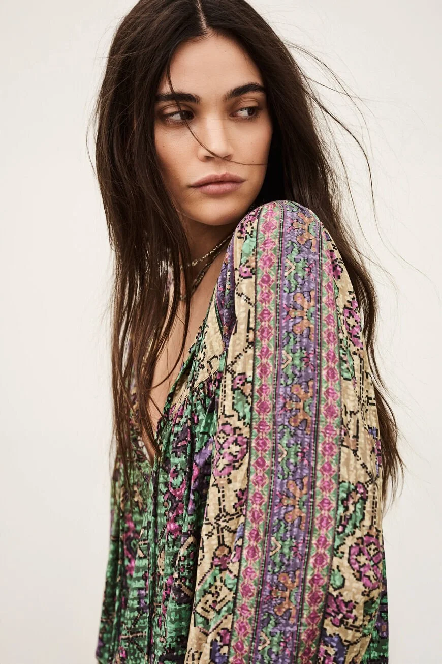 Ba&sh pamila blouse green detail view on model