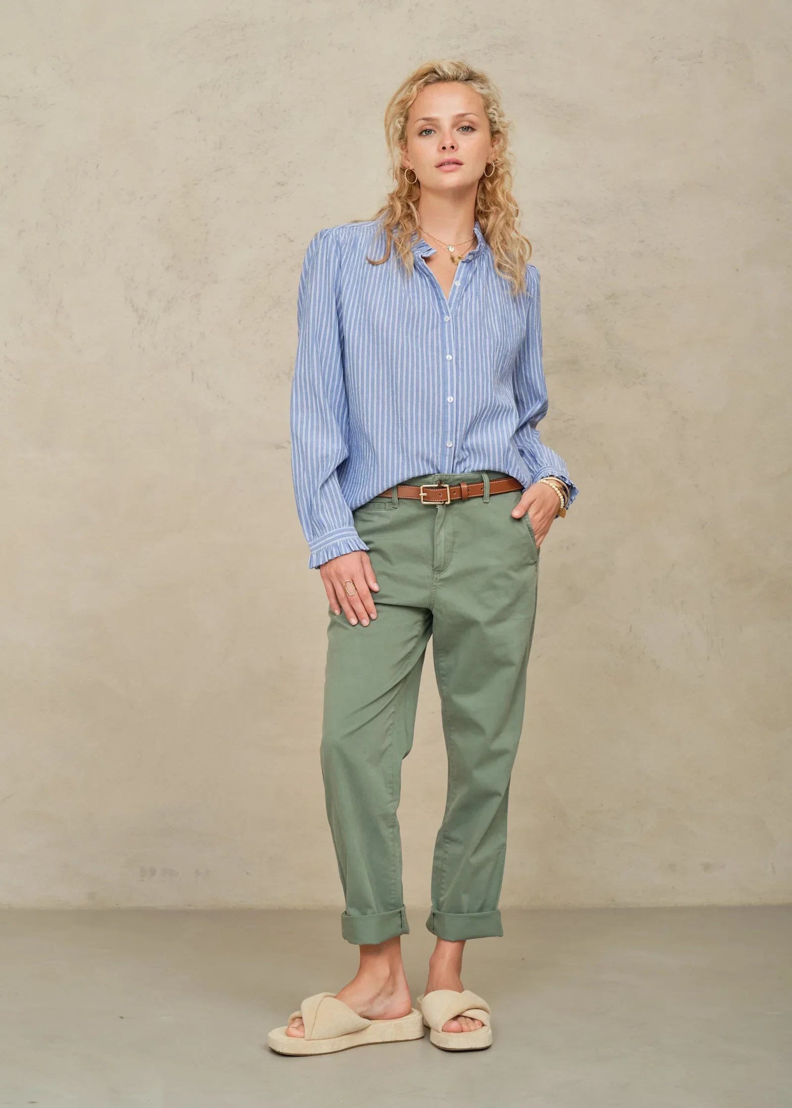 M.A.B.E Apparel chrissie blue and white stripe blouse