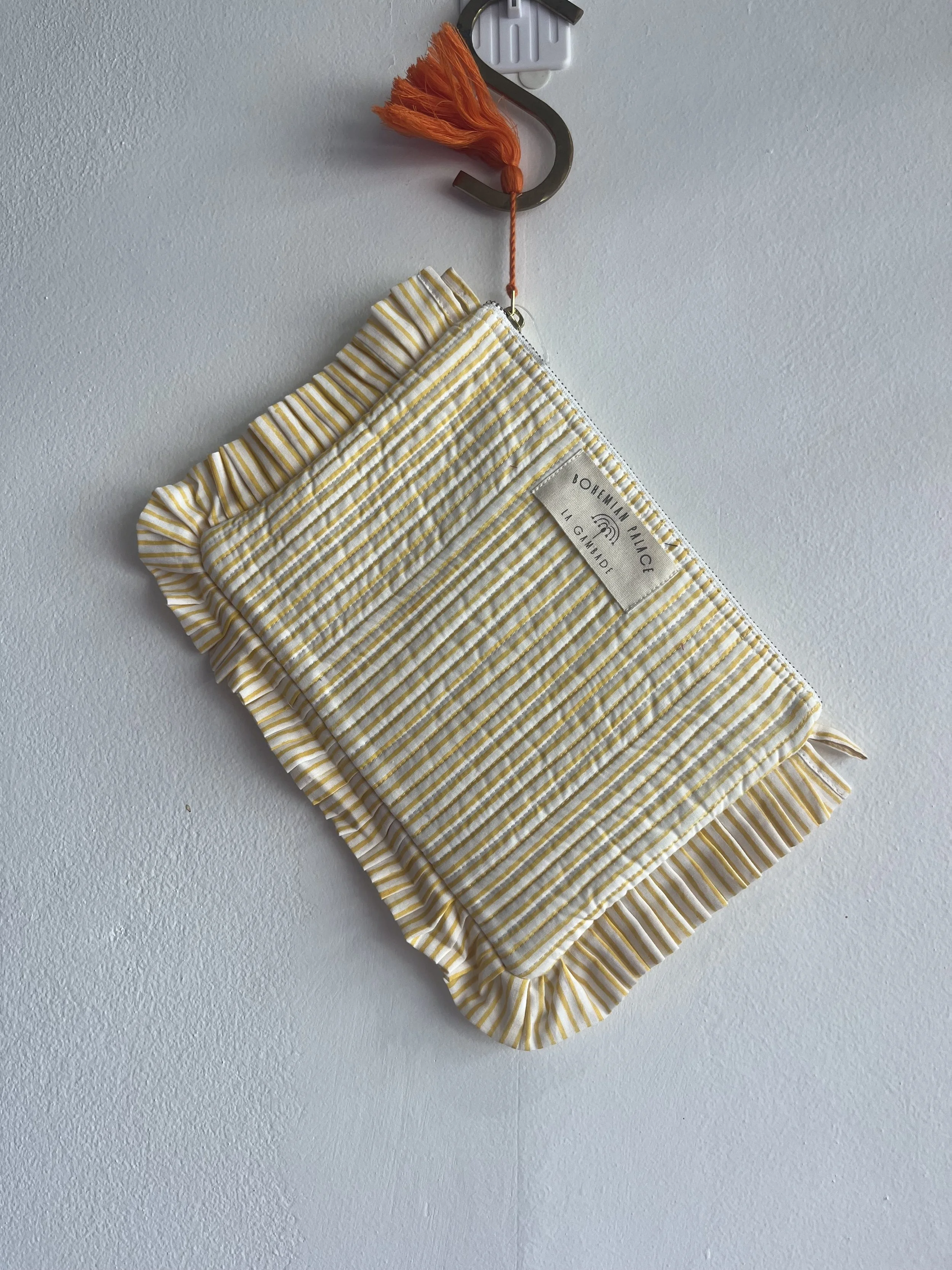 la gambade quilted pouch yellow stripes