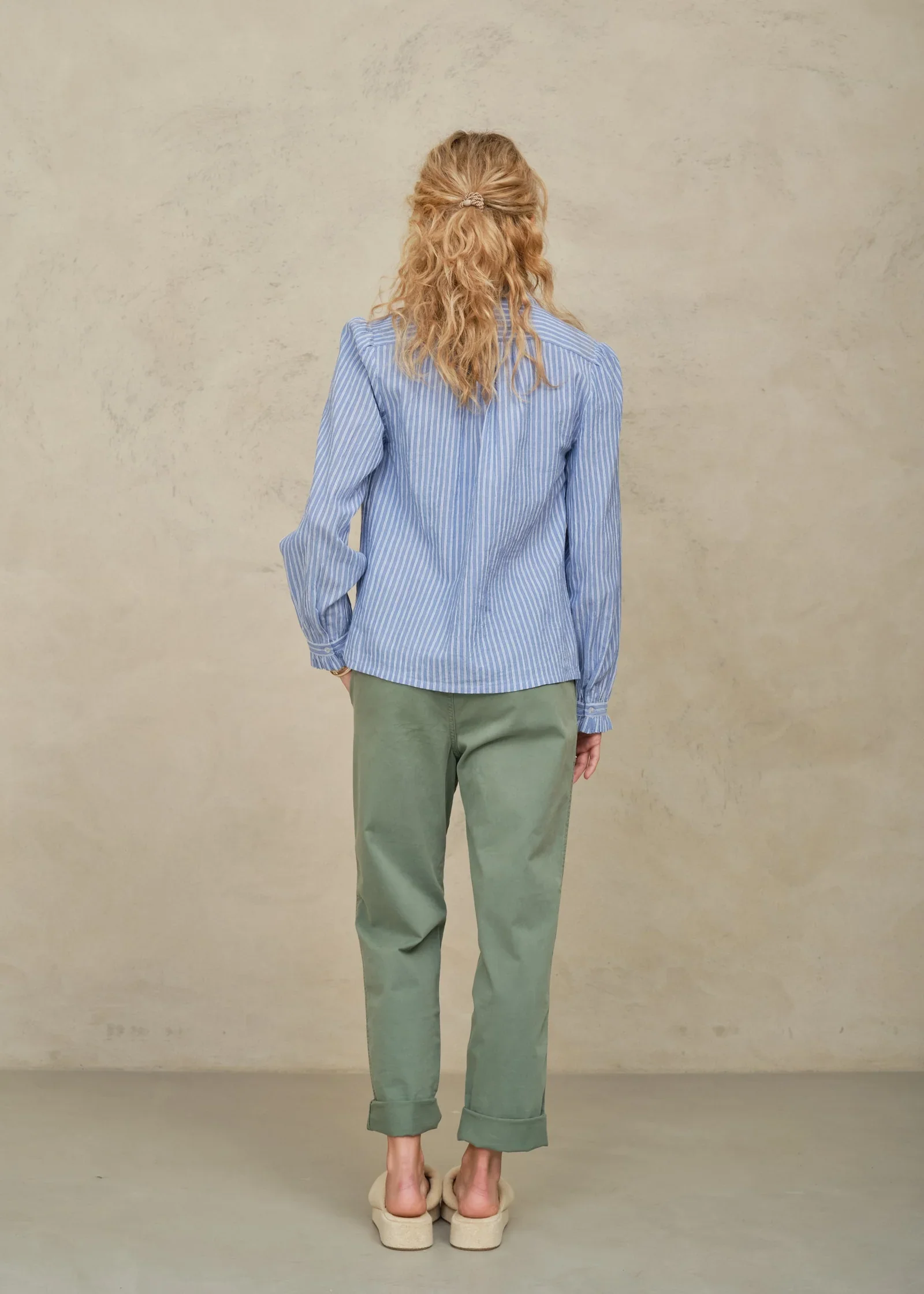 M.A.B.E Apparel chrissie blue and white stripe blouse