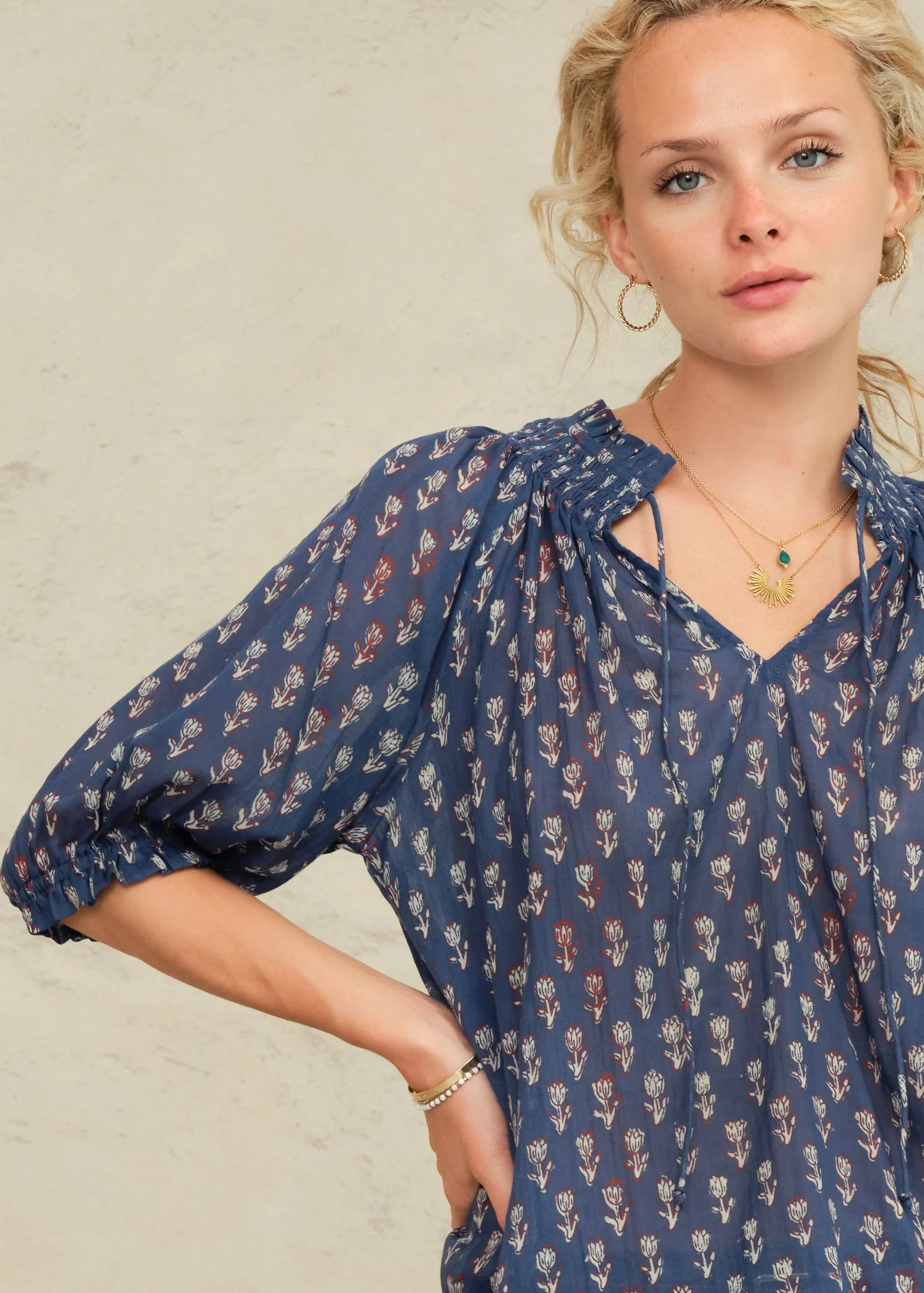 M.A.B.E Apparel ari short sleeve blouse indigo