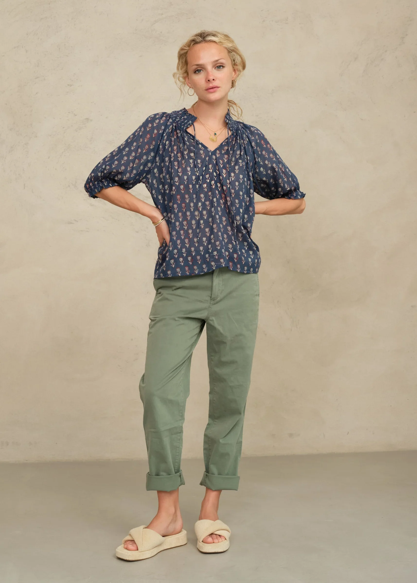 M.A.B.E Apparel ari short sleeve blouse indigo