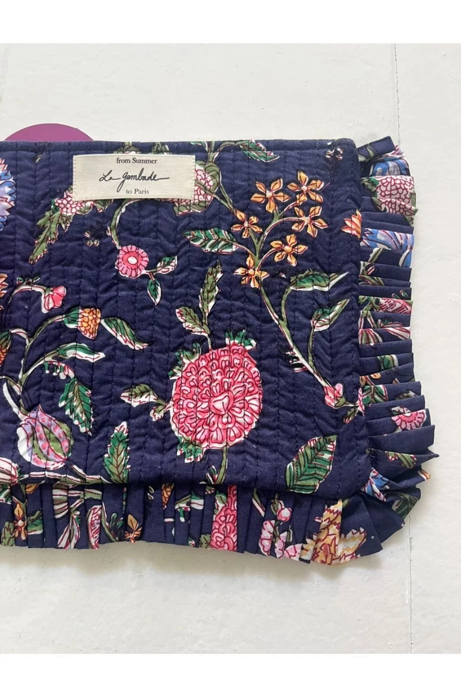 La Gambade navy floral quilted clutch