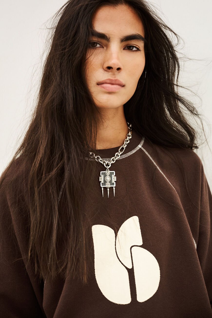 Ba&sh bart oversized embroidered sweatshirt on model detail