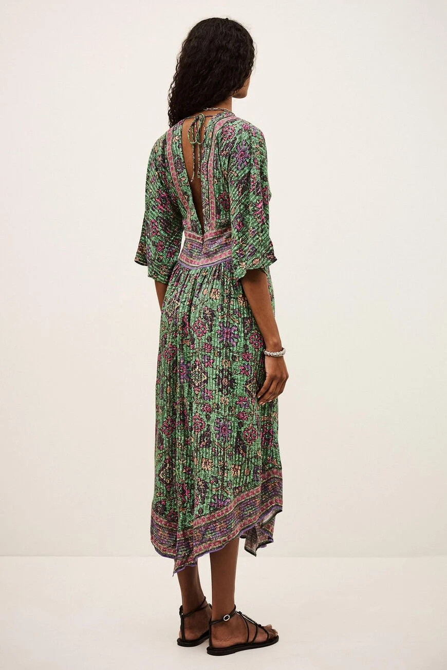 Ba&sh pipa dress green back view on model