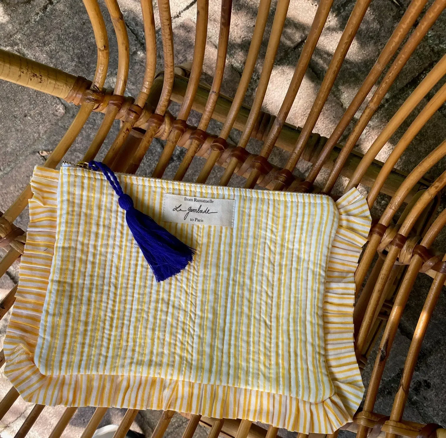 la gambade quilted pouch yellow stripes
