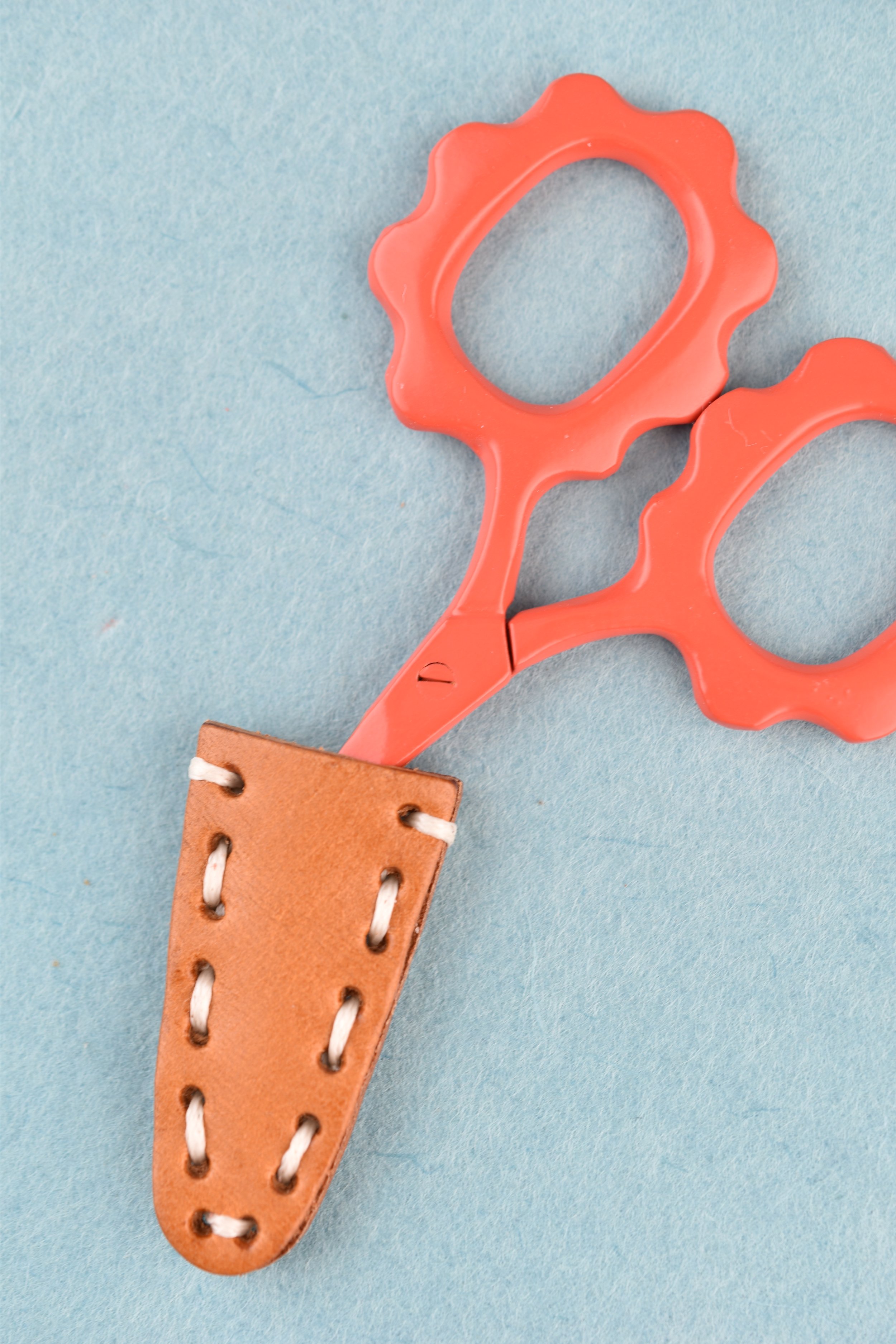 Red Flower Scissors with Hand Stitched Leather Sheath
