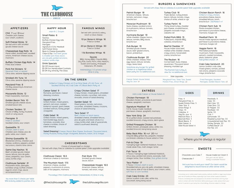 Menu — The Clubhouse Grille