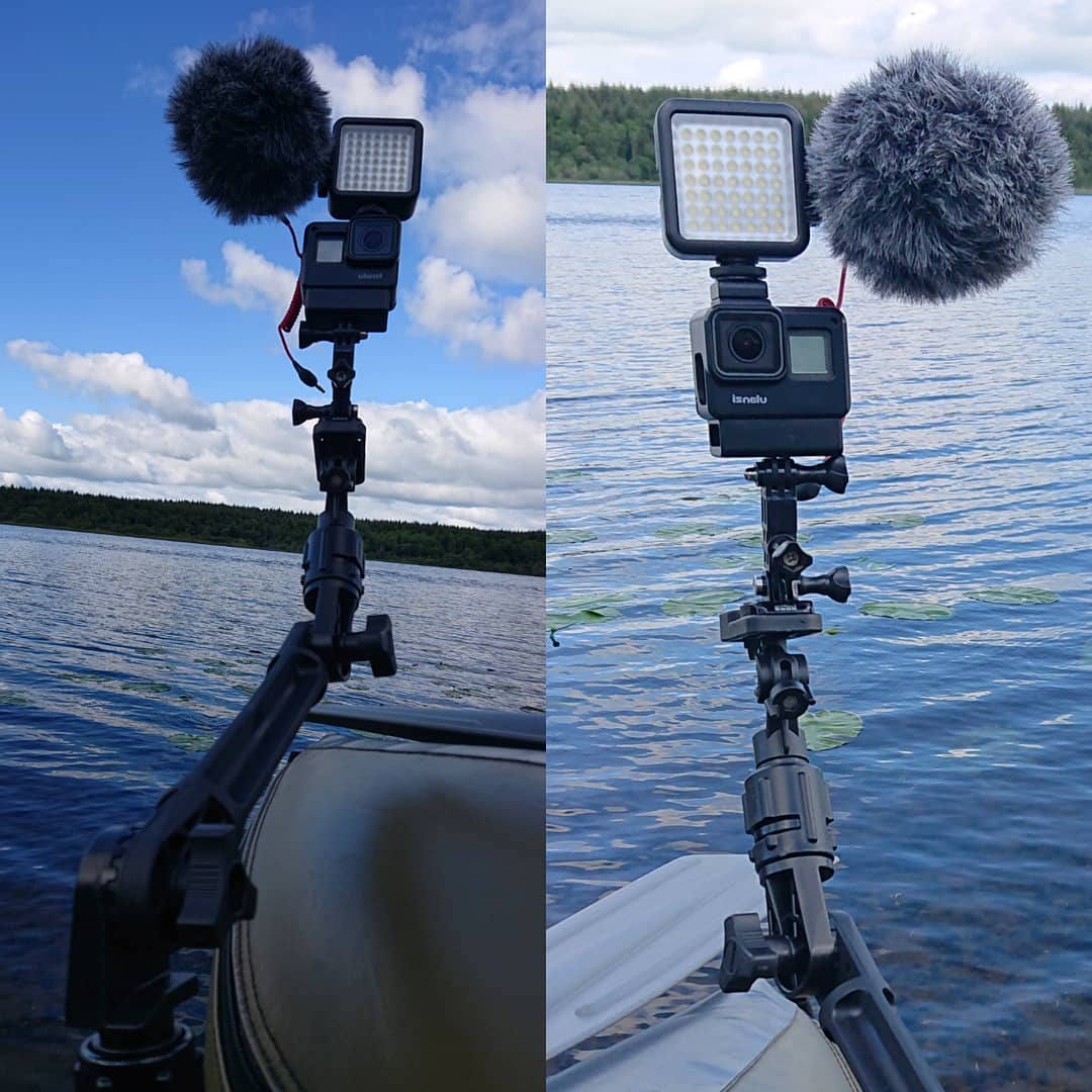 Gopro and Scotty mount set on float tube/pontoon.