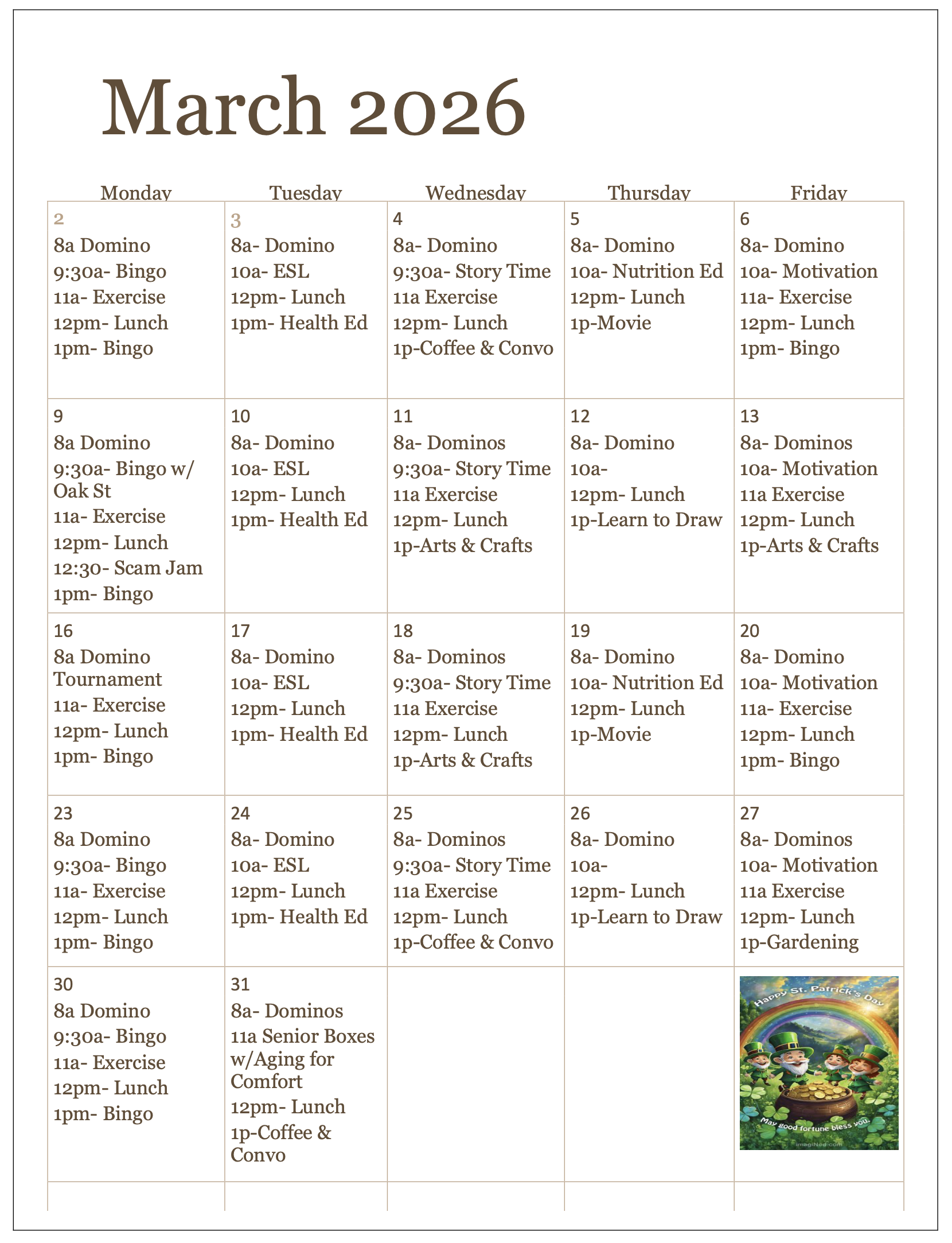 Centro - March 2026 Calendar