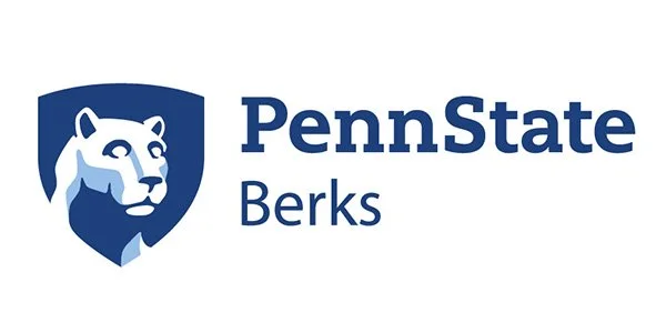 Penn State Berks logo with lion emblem on black background.