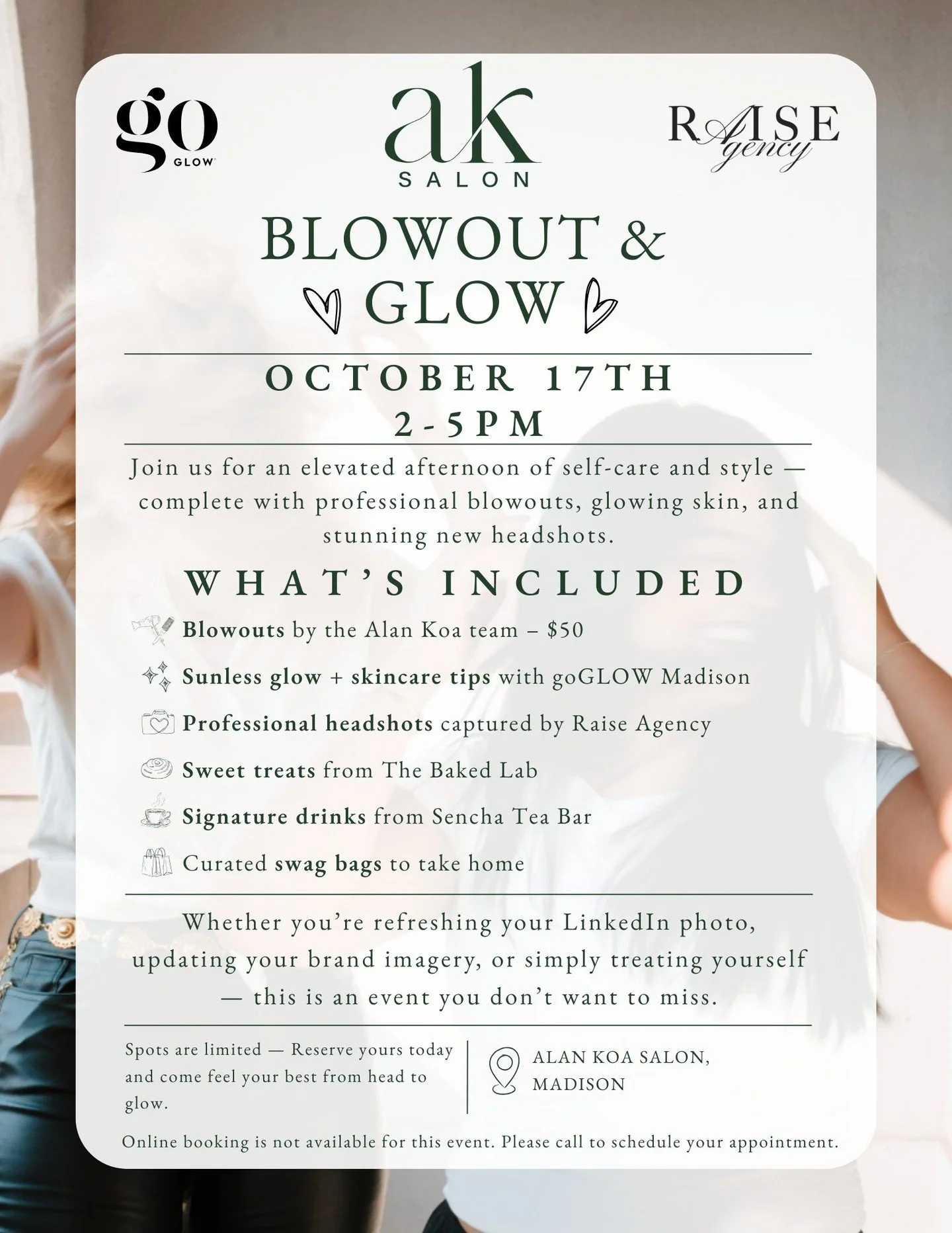 Madison gals, this one&rsquo;s for YOU!❤️&zwj;🔥
ㅤ
On October 17th we&rsquo;re teaming up with @goglow_madison and @the_raiseagency to bring you Blowout &amp; Glow &mdash; an afternoon full of fresh blowouts, glowing skin tips, luxe swag bags, sweet 