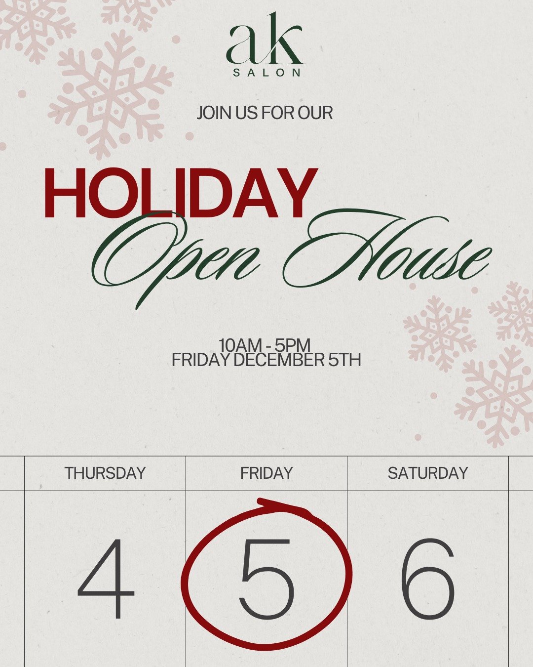 Mark your calendars &mdash; our Holiday Open House is happening December 5th! 🎄✨
ㅤ
Join us for an day of festive treats, holiday promos, snap a fab selfie, and an exclusive open house with @ebbandflowmassagewi
ㅤ
Plus&hellip; don&rsquo;t forget to en