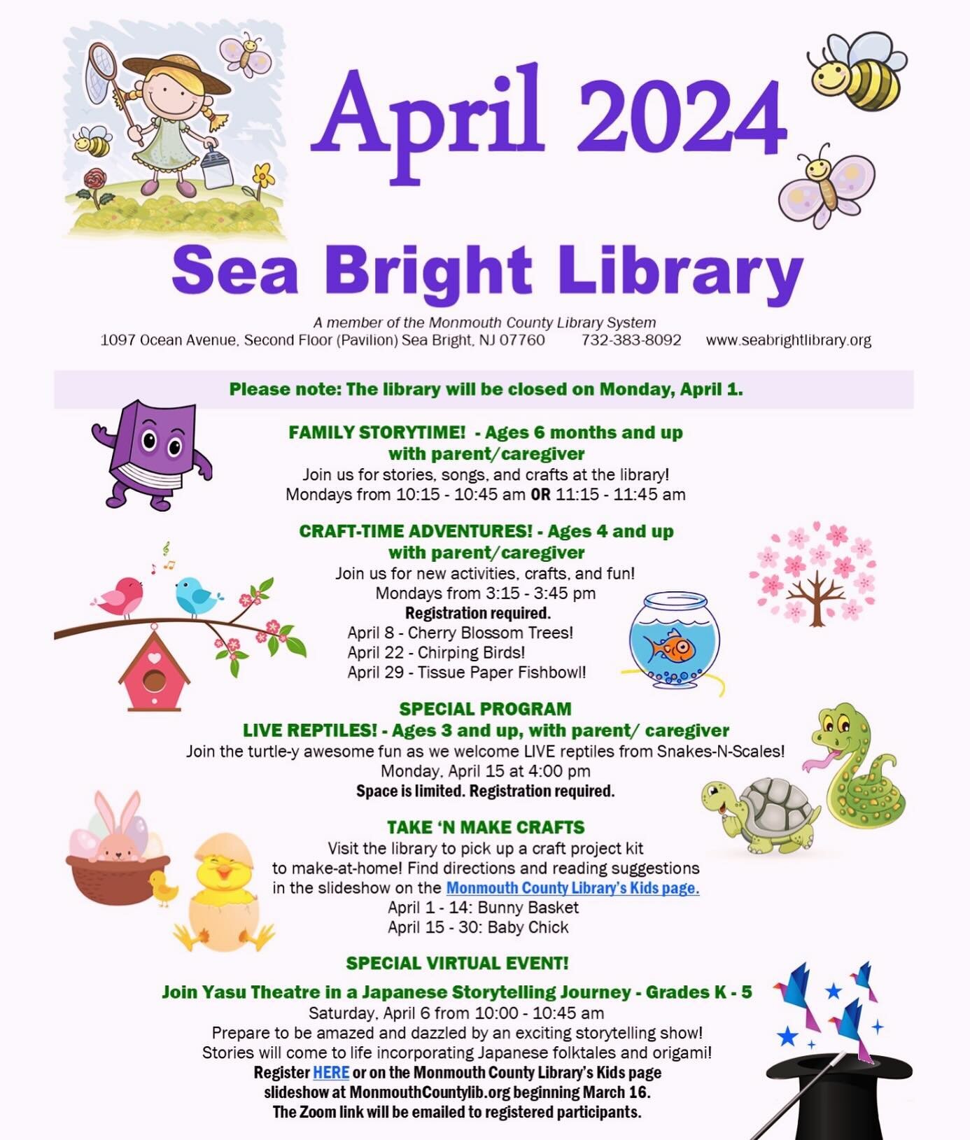 Lots of fun coming to the Sea Bright library this spring!