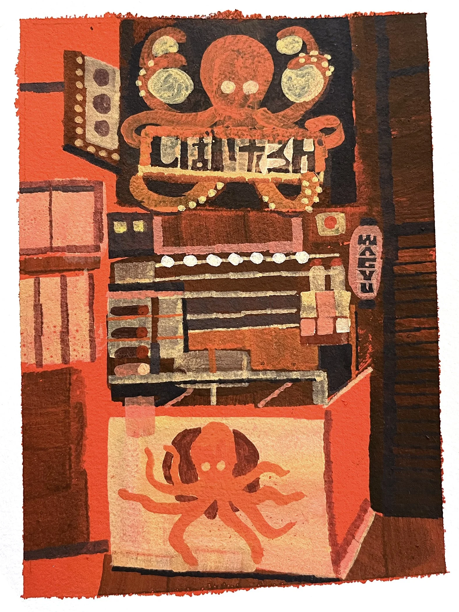 Osaka octopus sign, 2026, gouache on paper