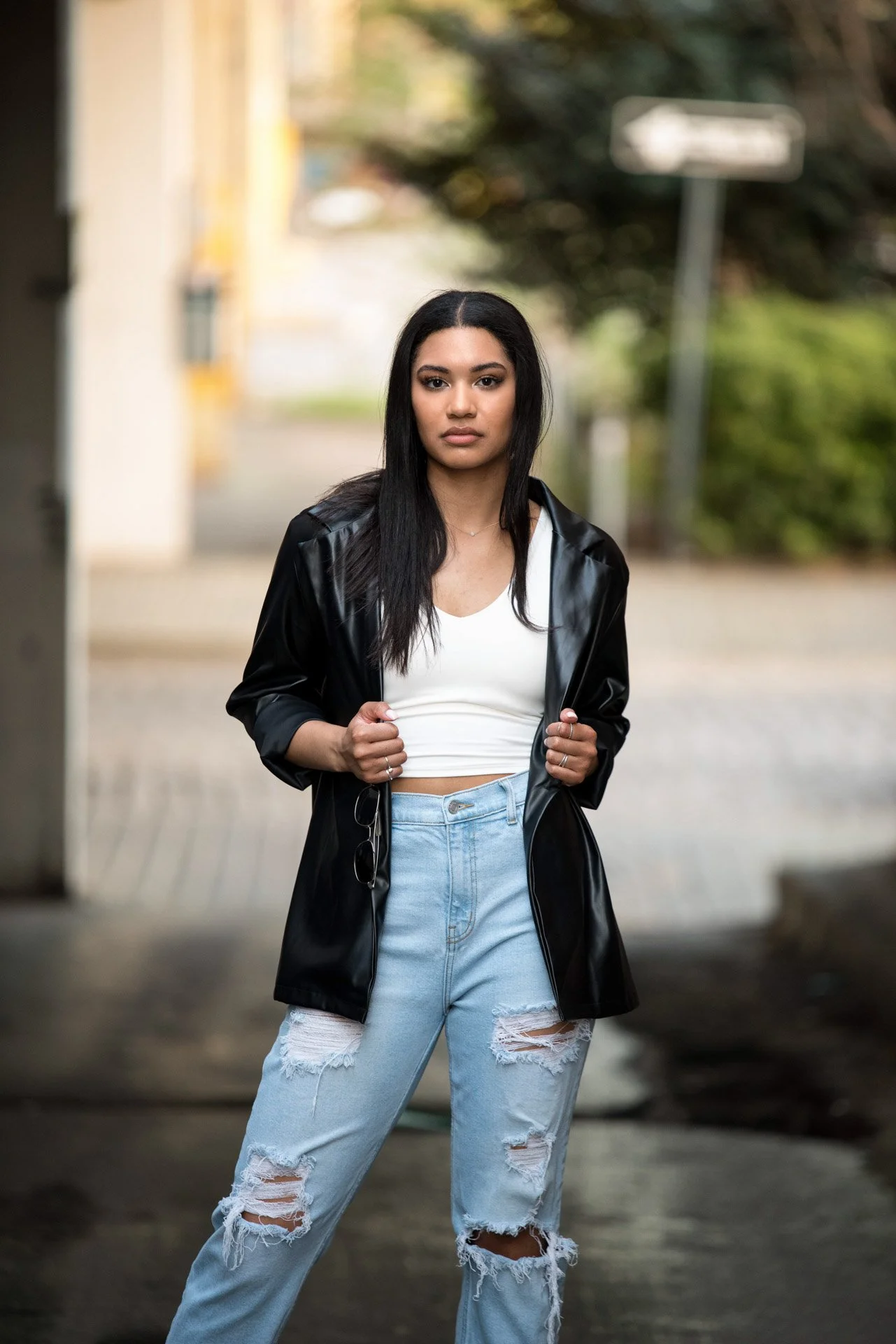 Graduation portrait in Birmingham alley with leather jacket, Darling Dear Photo