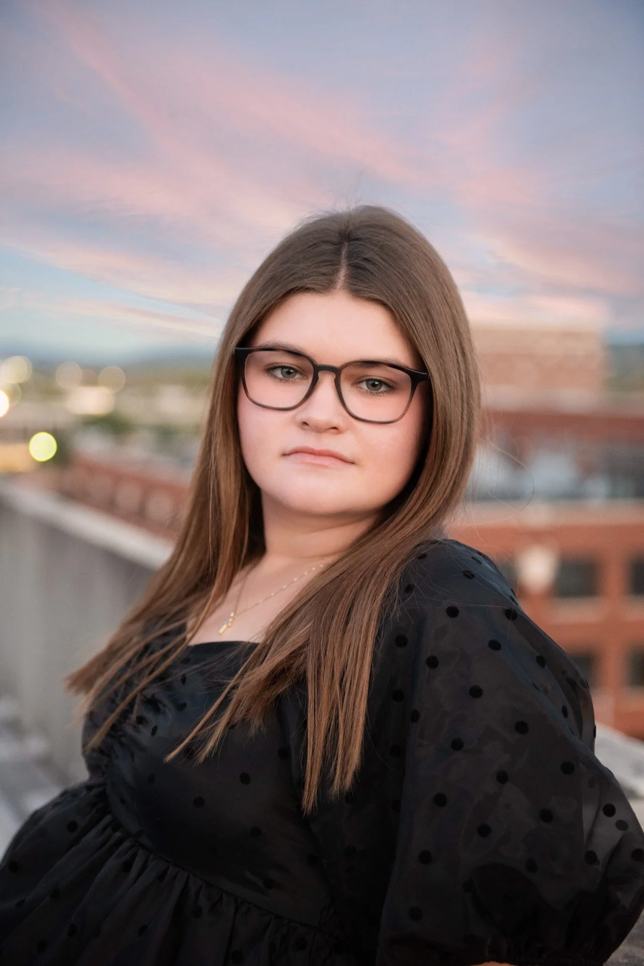 Senior portrait close up on Birmingham rooftop, Darling Dear Photo
