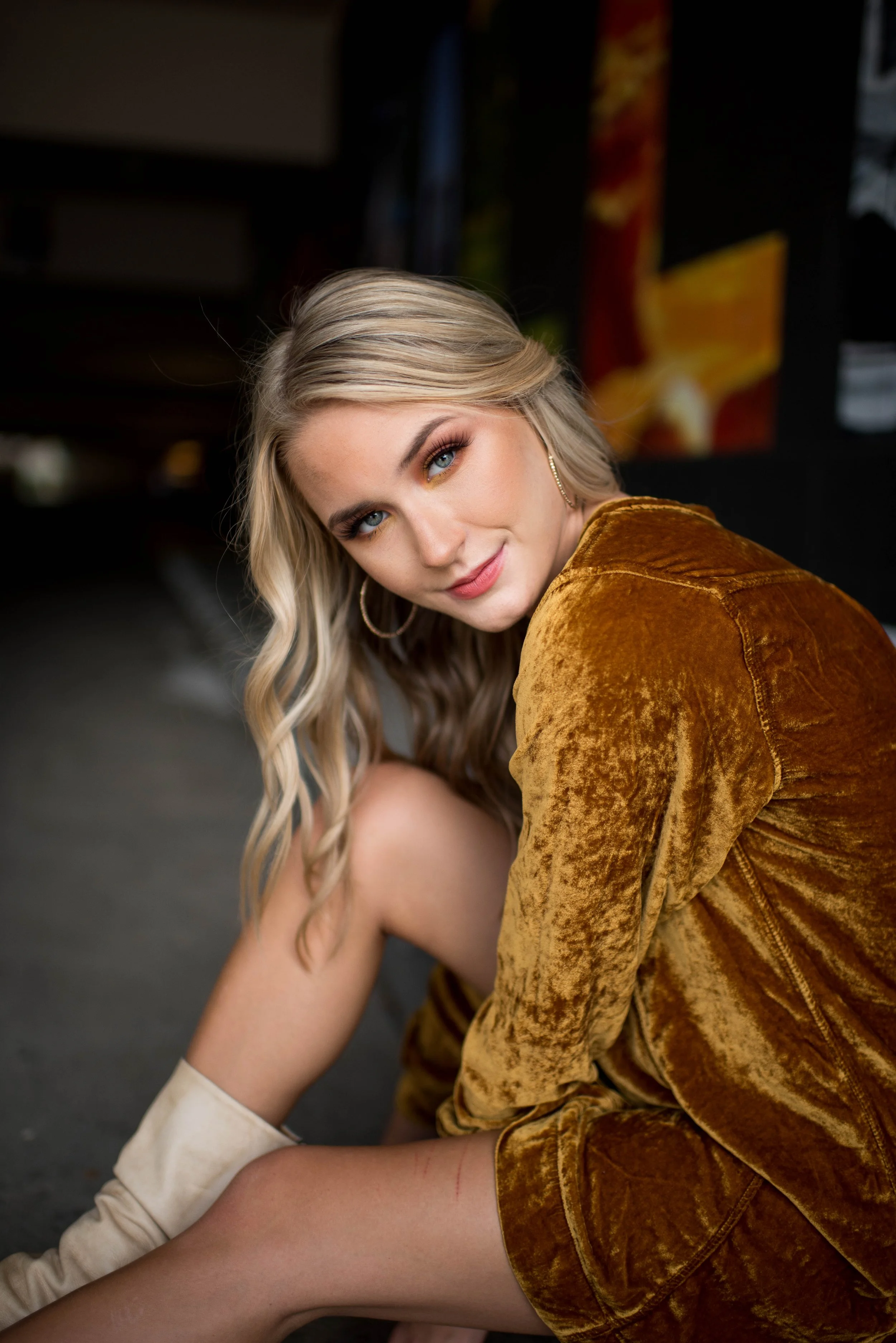 Pell City High School Senior Portraits with Taylor for her fall session in gold velvet dress