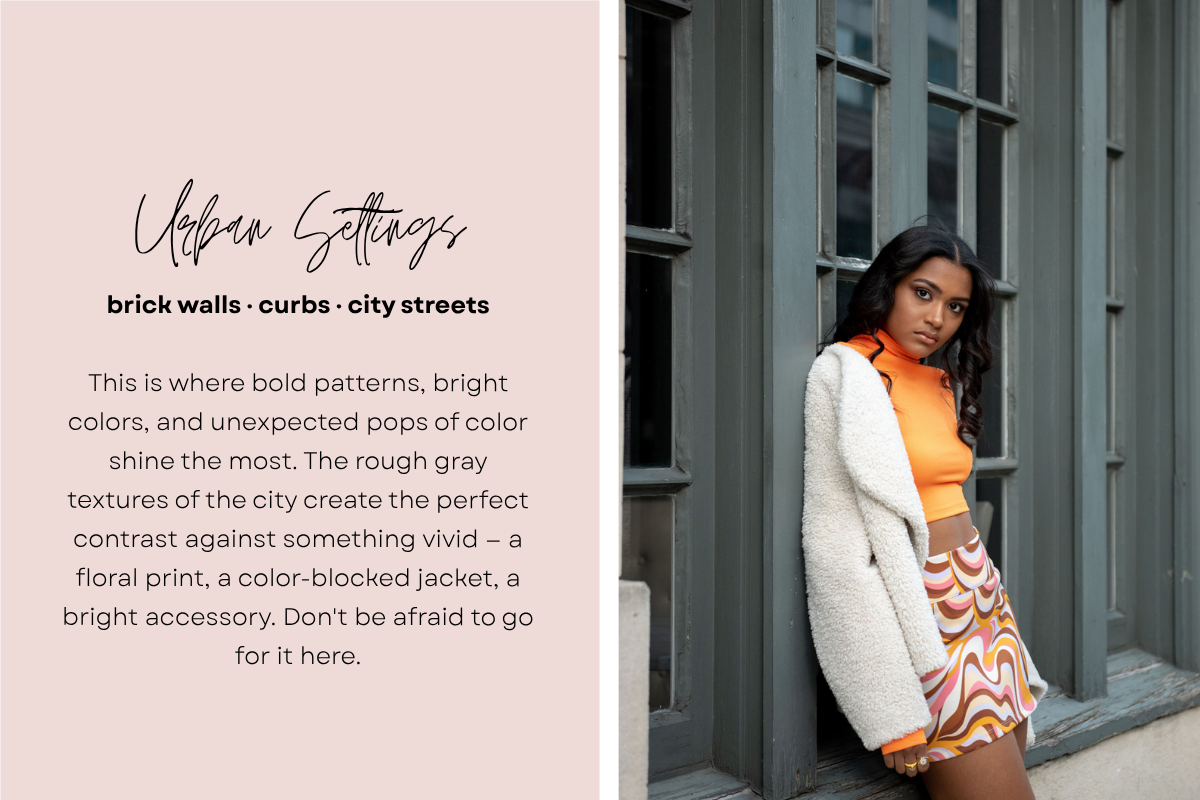 urban setting of a darling & dear senior showcasing bold colors against gray walls as an example for alabama session