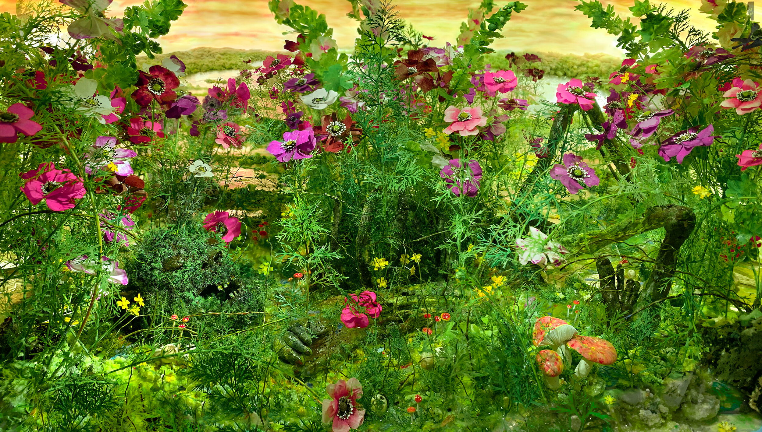 Detail: Moonlit Bog with Anemones & Hollyhock, 2020