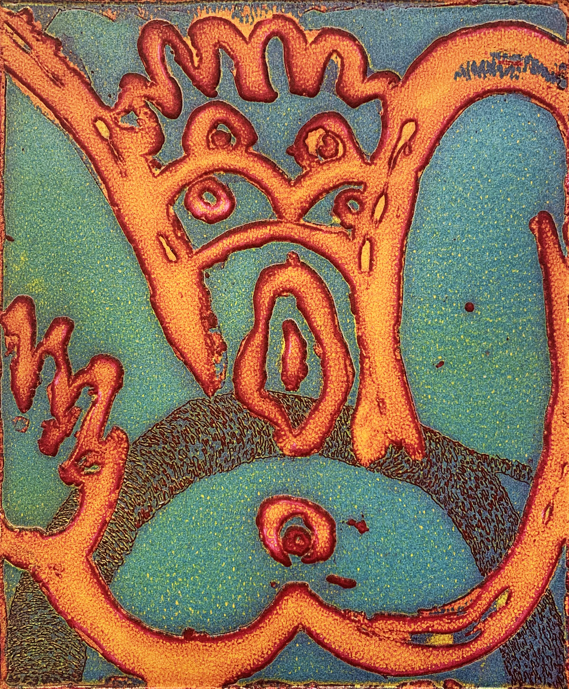  6 x 5 in. (15 x 13 cm). Unique viscosity print. 