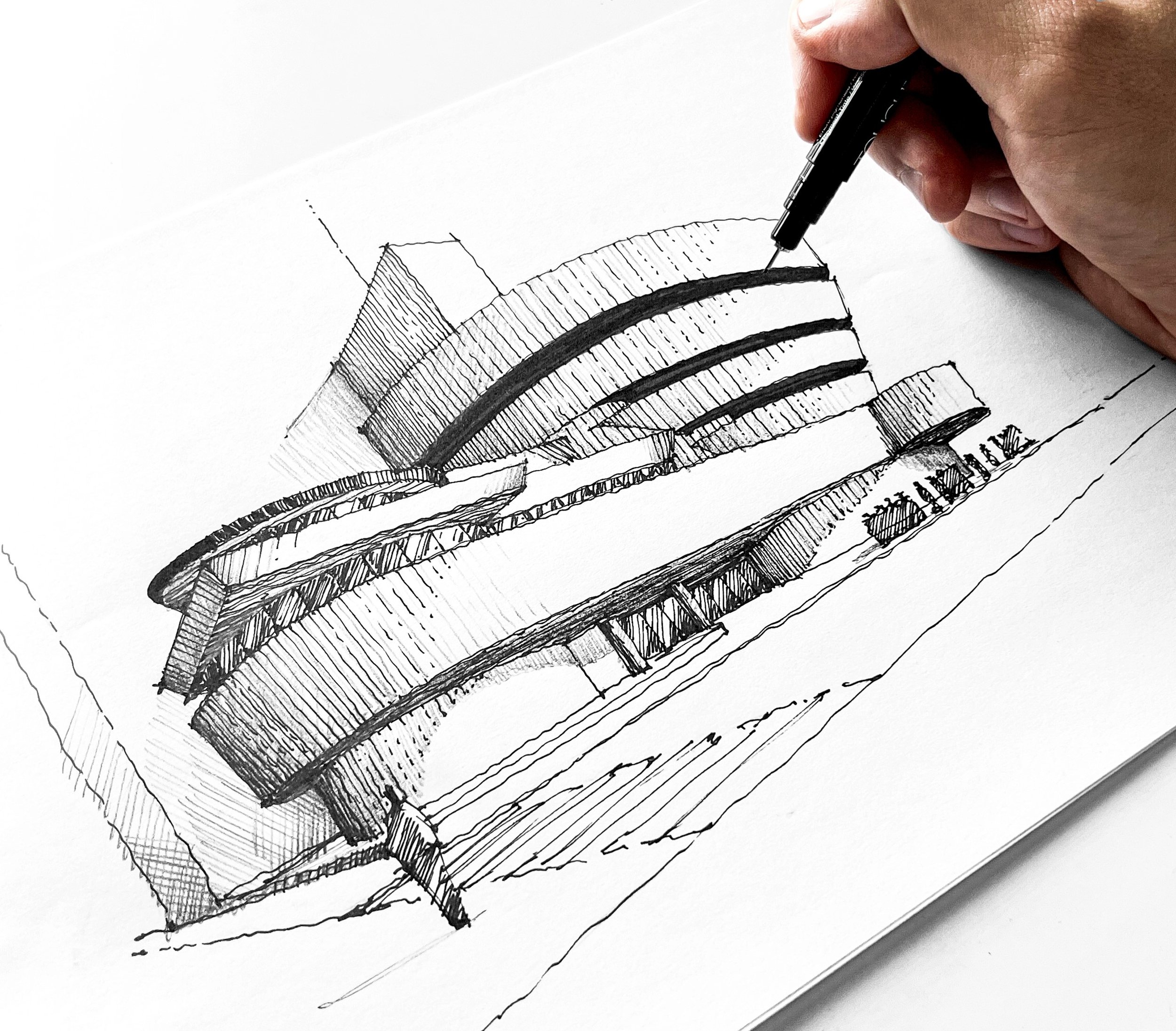 Guggenheim Museum Freehand Sketching Ani  Stock Video  Pond5