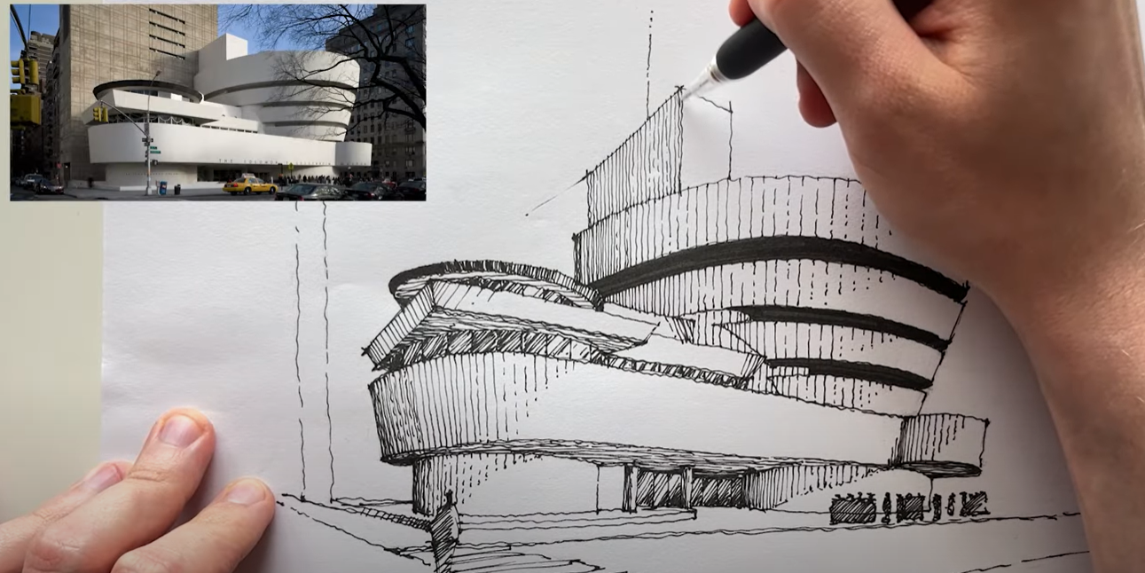 Guggenheim Museum New York  pen drawing  YouTube