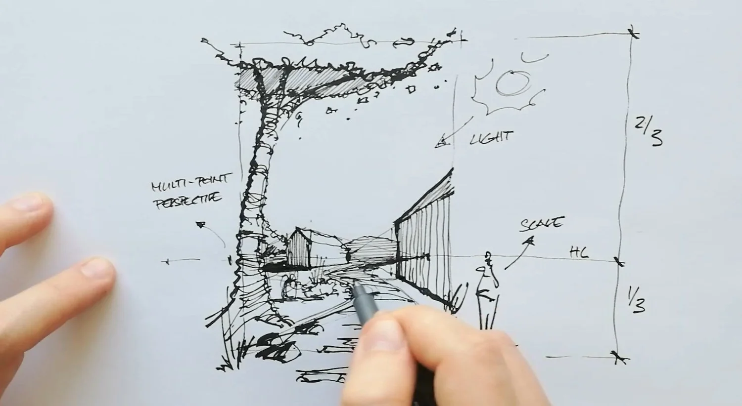 How to Draw Multi-Point Perspective Sketch with Color Markers — Sketch ...