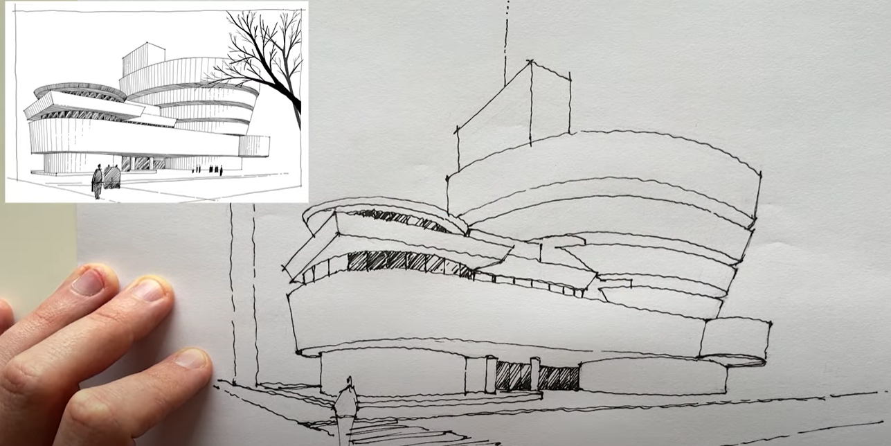 Guggenheim Museum  pencil drawing with water colour  Flaf  Flickr