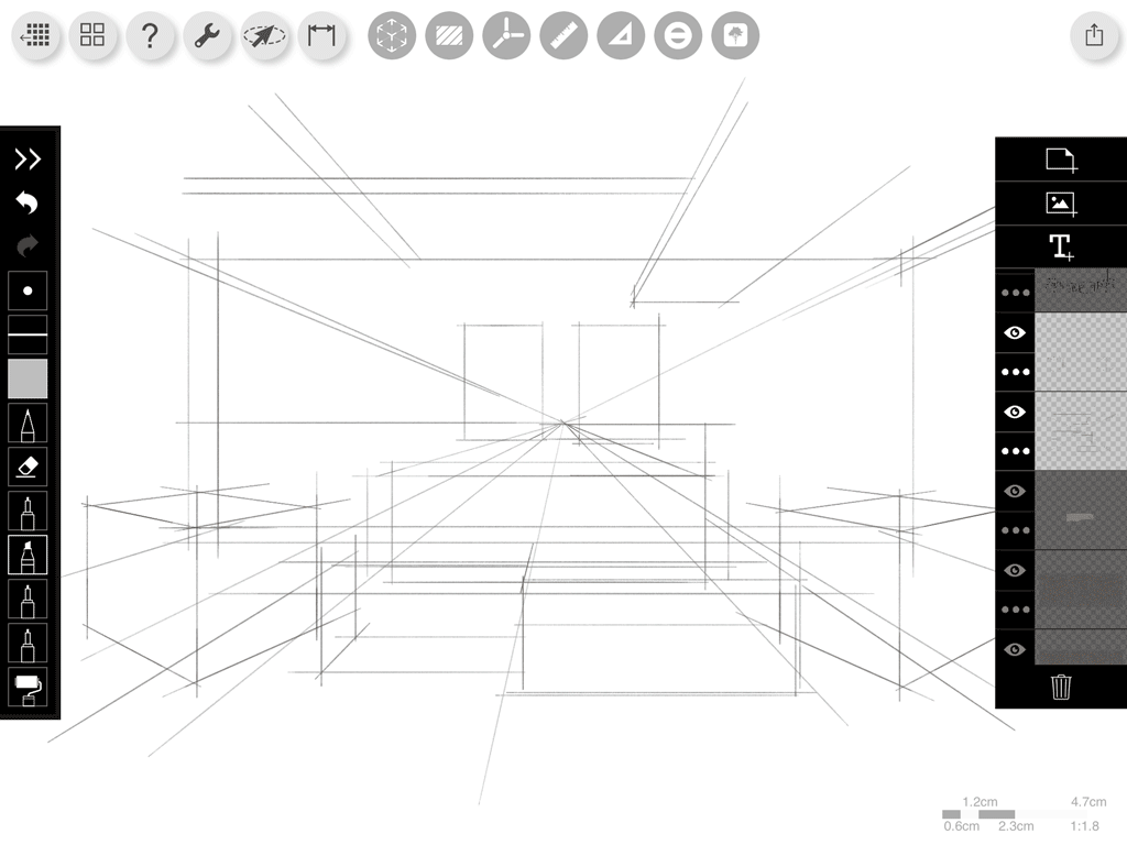 Draw 1point Interior Perspective on iPad for Beginner / 7 Easy Steps