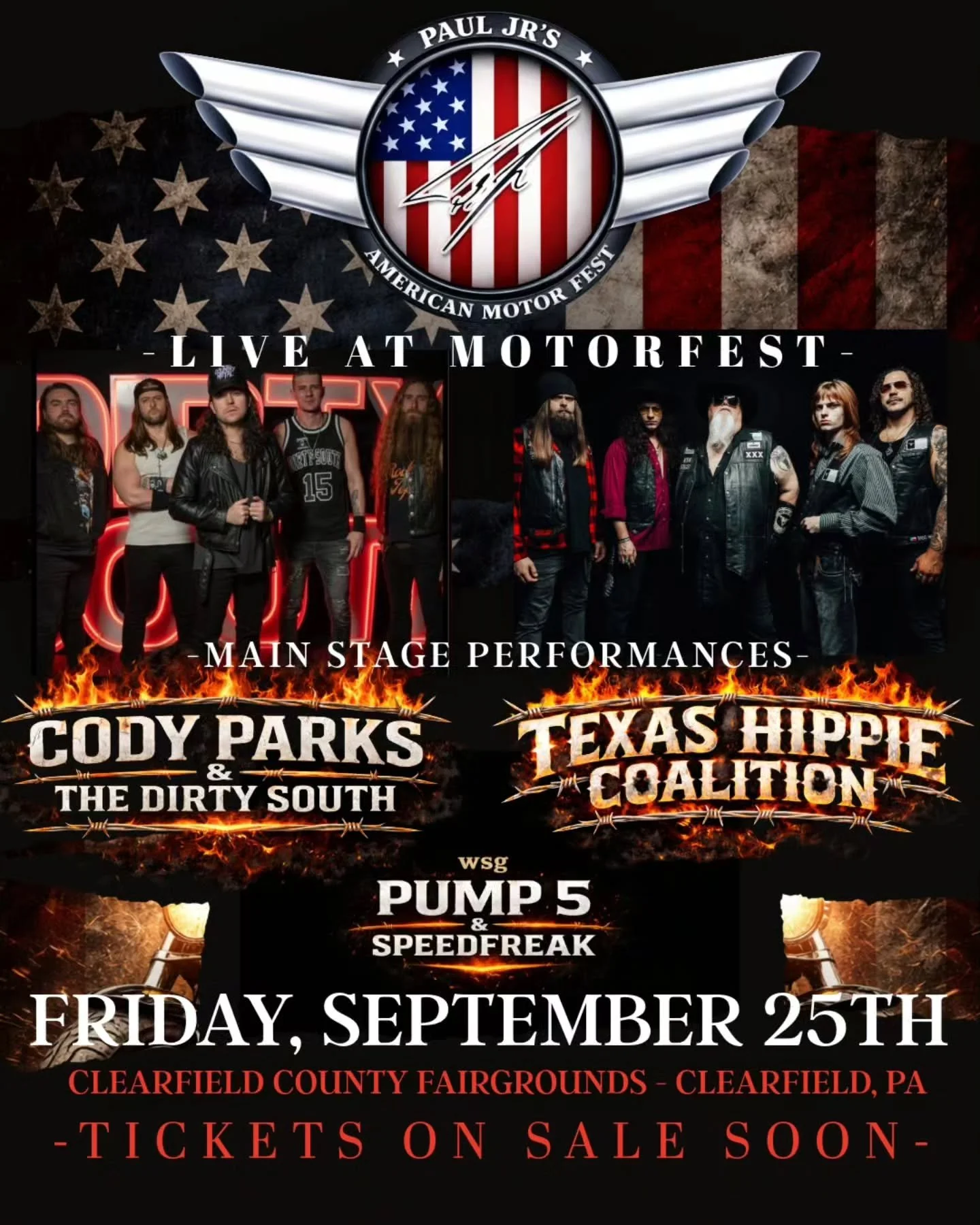Clearfield, PA!

You guys better come see us on September 25th at @clearfieldcountyfair with our boys in @pump5band @speedfreakmetal and @codyparks_thedirtysouth !

Come on!