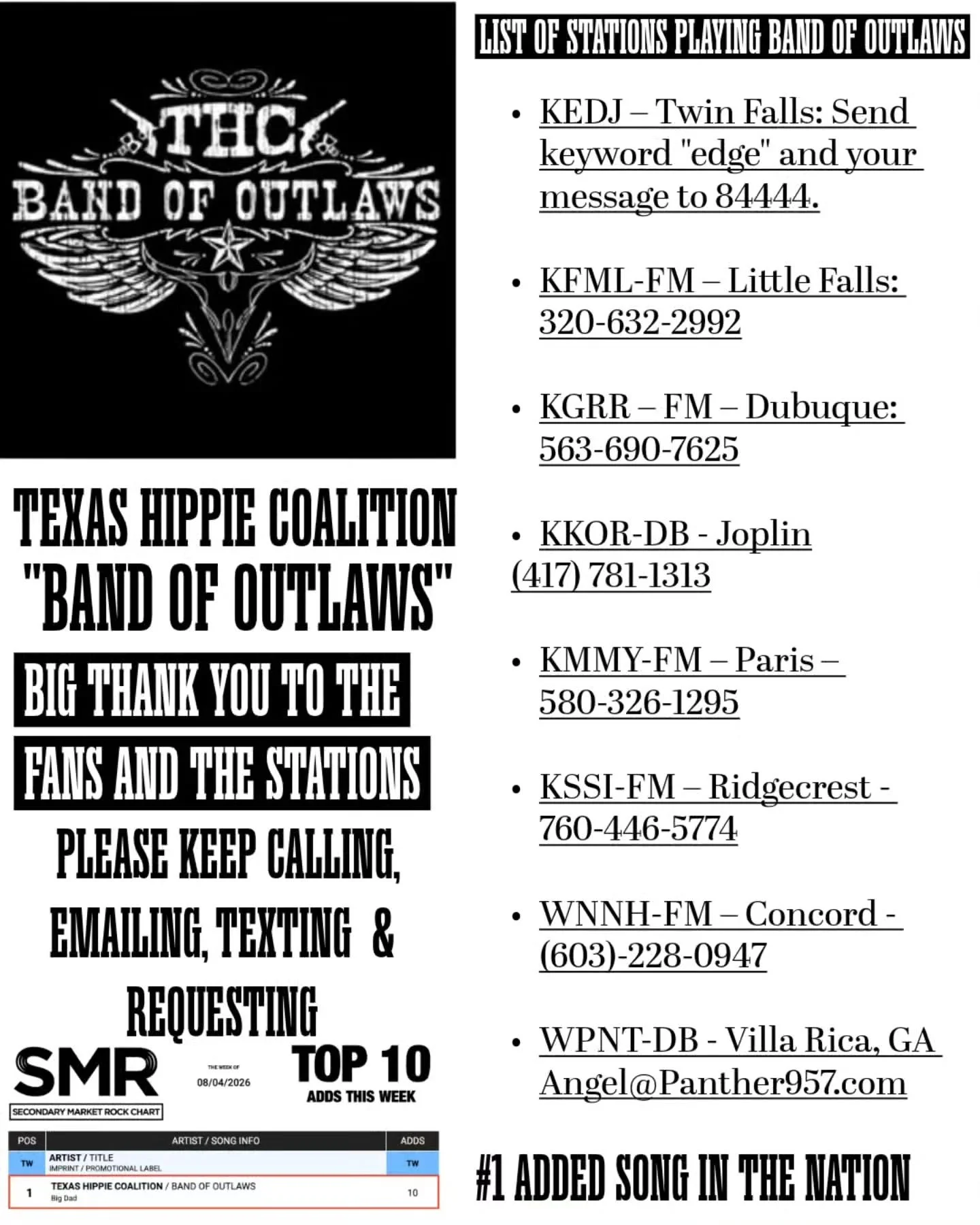 Coalition! The time has come to call your local radio stations! It's much more simpler than you think!

We even made it easy for ya!

KEDJ &ndash; Twin Falls: Send keyword "edge" and your message to 84444.

KFML-FM &ndash; Little Falls: 320