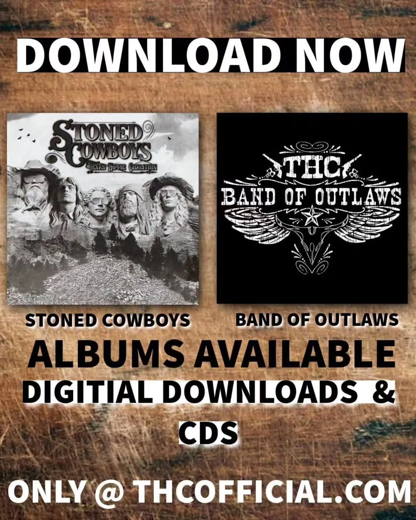 Our two brand new albums "Stoned Cowboys" and "Band of Outlaws" are out now!

You can grab the CDs, Vinyls, and Digital Downloads only at www.thcofficial.com/products