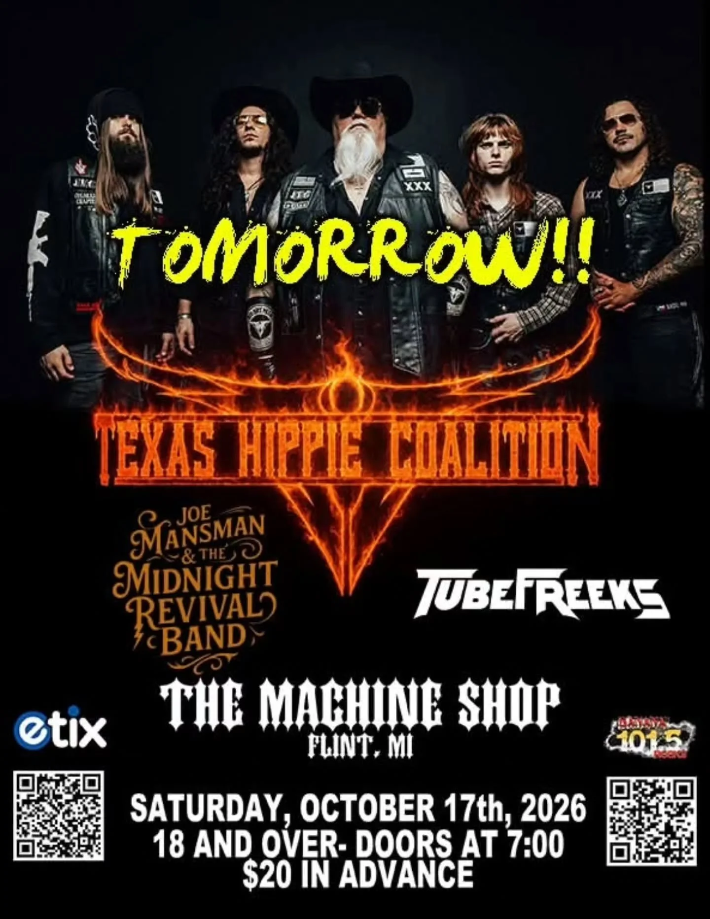Tomorrow, @themachineshop flint, mi

Be there!

https://etix.com/ticket/p/42966479/texas-hippie-coalition-18-flint-the-machine-shop-concert-lounge