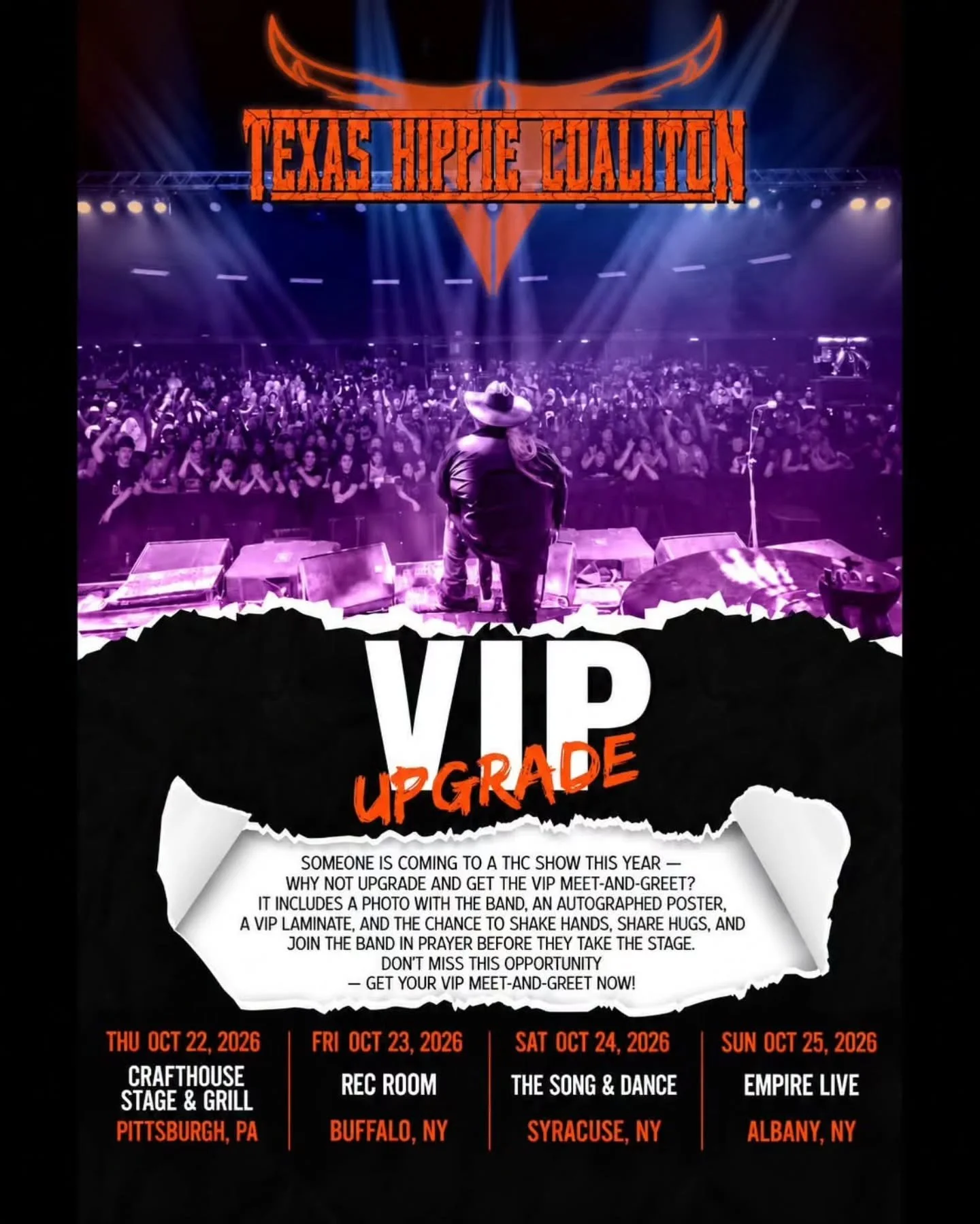 🔥 OUTLAW NATION! WE'RE RIDING NORTH! 🔥
Four cities. Four nights. A whole lotta RED DIRT METAL! 🤘
PITTSBURGH &bull; BUFFALO &bull; SYRACUSE &bull; ALBANY

Wanna run with the outlaws? Get your ass in on the THC VIP Meet &amp; Greet before we tear th