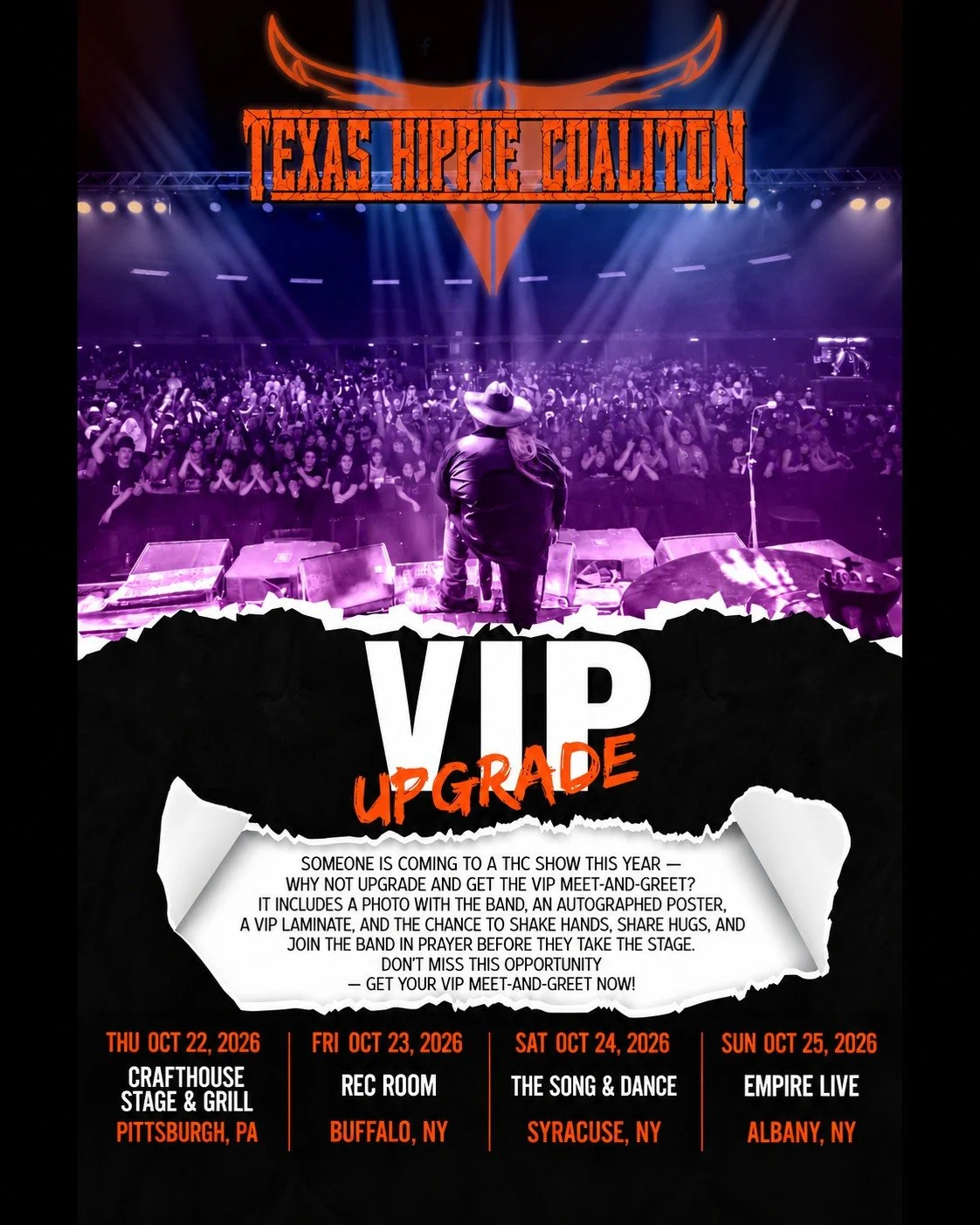 🔥 OUTLAW NATION! WE'RE RIDING NORTH! 🔥
Four cities. Four nights. A whole lotta RED DIRT METAL! 🤘
PITTSBURGH &bull; BUFFALO &bull; SYRACUSE &bull; ALBANY

Wanna run with the outlaws? Get your ass in on the THC VIP Meet &amp; Greet before we tear th