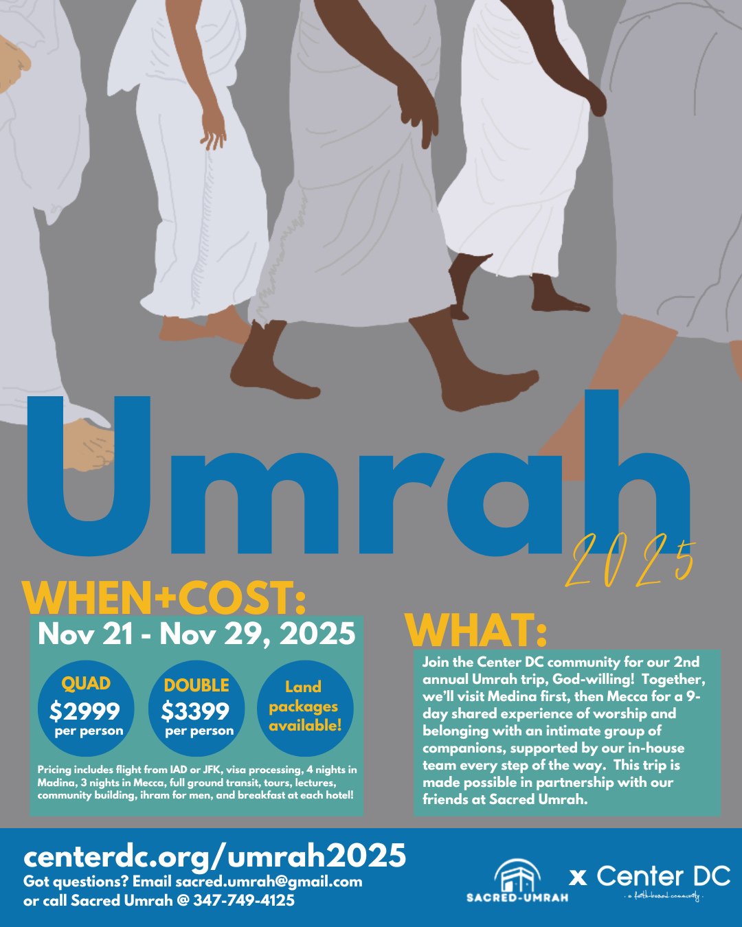 Bismillah (In the name of God)! Our 2nd annual Center DC Umrah trip from Nov. 21st-Nov 29th, 2025 is live!! 🕋
Looking to complete umrah (the shorter holy pilgrimage to Mecca), but want a Muslim community group to go with? Center DC has the trip