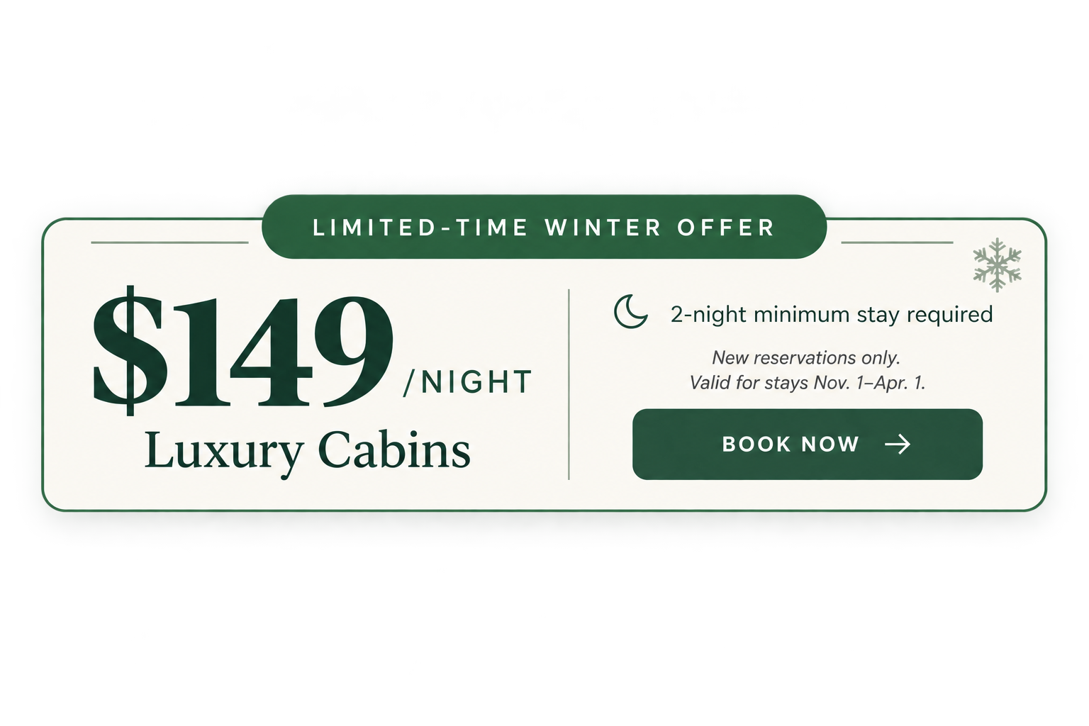 $149 per night winter special for cabins at Rippling River Resort in Marquette, Michigan