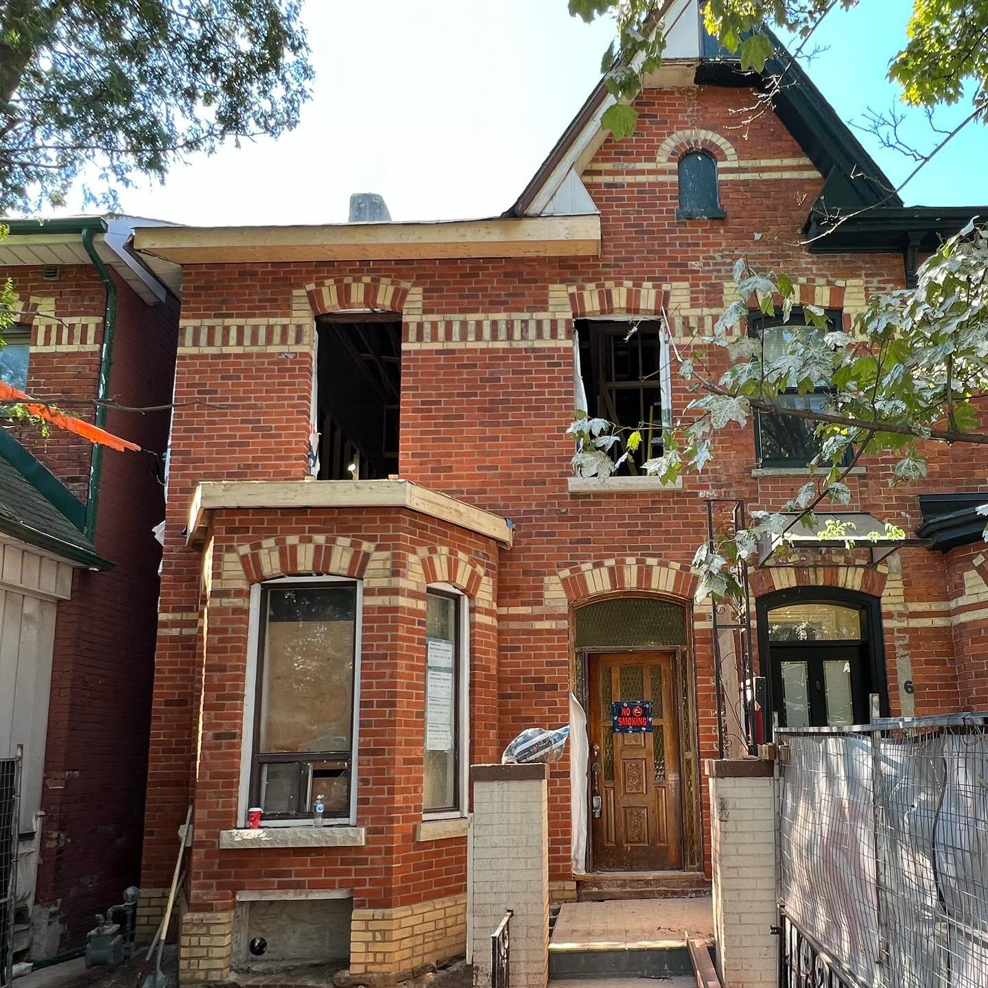 Our recently completed facade rebuild in Kensington Market. Swipe for before, during and after. 
-
This project was initially supposed to be a paint removal restoration project. After the first day of steam paint removal we discovered that the vast m