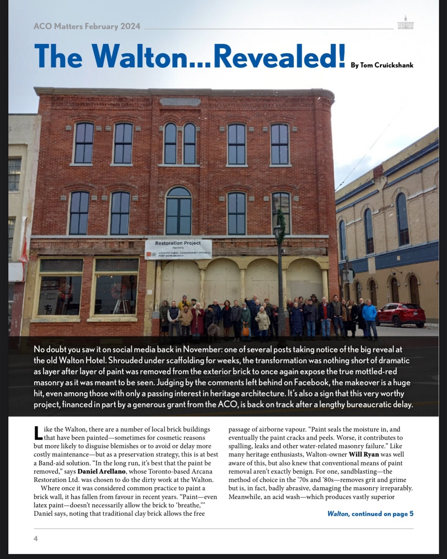 We are proud to have been featured in the February 2024 edition of the ACO Port Hope &ldquo;ACO Matters&rdquo; newsletter for our work on 81 Walton Street.
-
The article features interview snippets with Arcana President Daniel Arellano and some inter