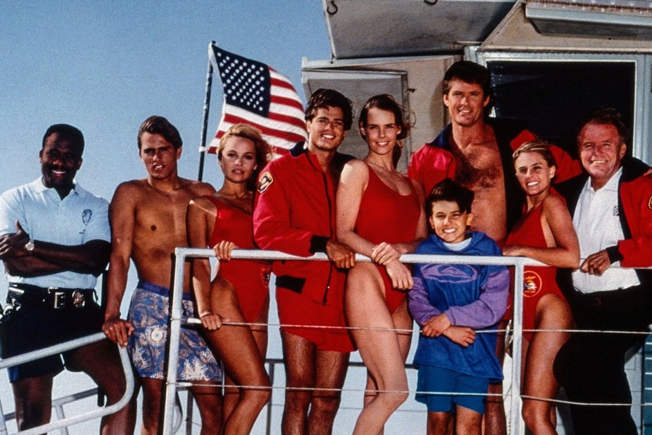 The cast of Baywatch.  Kelly Slater is second from left.