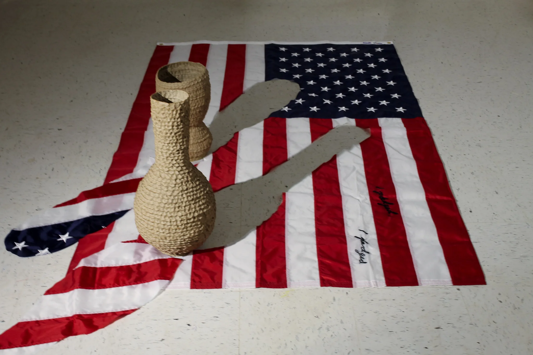   “I pledged, I pledged ” 2018 American Flag, stoneware, embroidery thread 