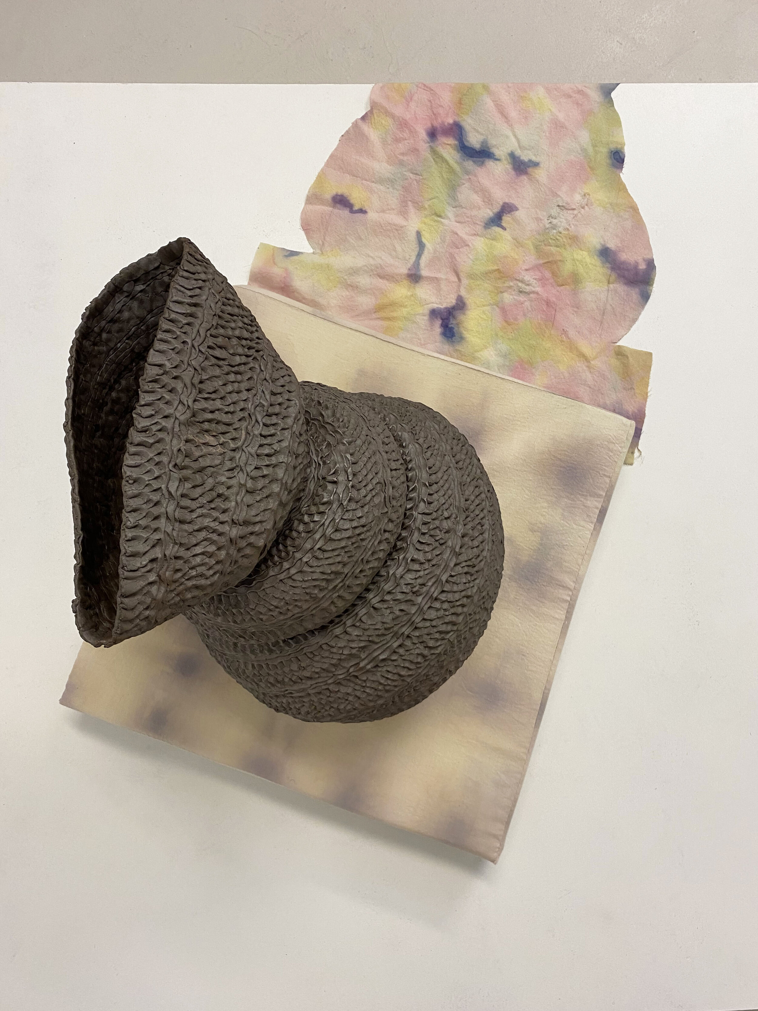  “ Imperfect Vessel (Perfected Shadow) ” 2020 Ceramic, textile, natural dye 