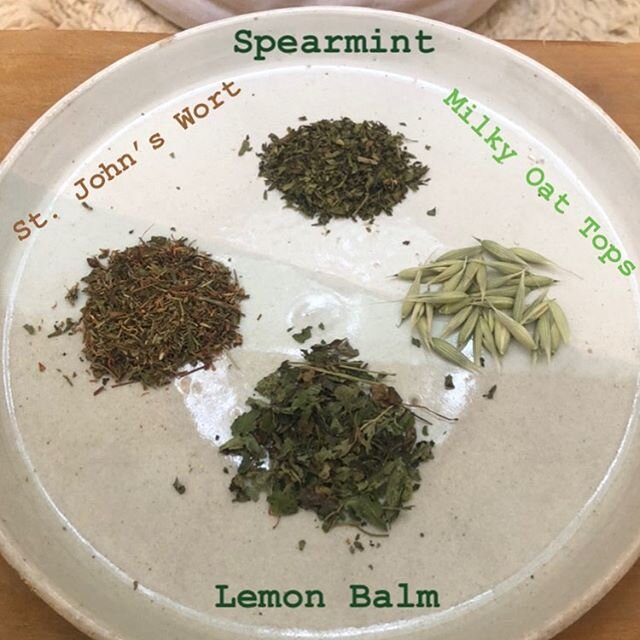 Herbal Remedy #10: St. John&rsquo;s wort. Milky Oat Tops. Lemon balm. Spearmint. Designed for Seasonal Affective Disorder this herbal blend is great for mood enhancement. #herbs #healthylifestyle #tea #herbalremedies #health #theyummyheart #herbaltea